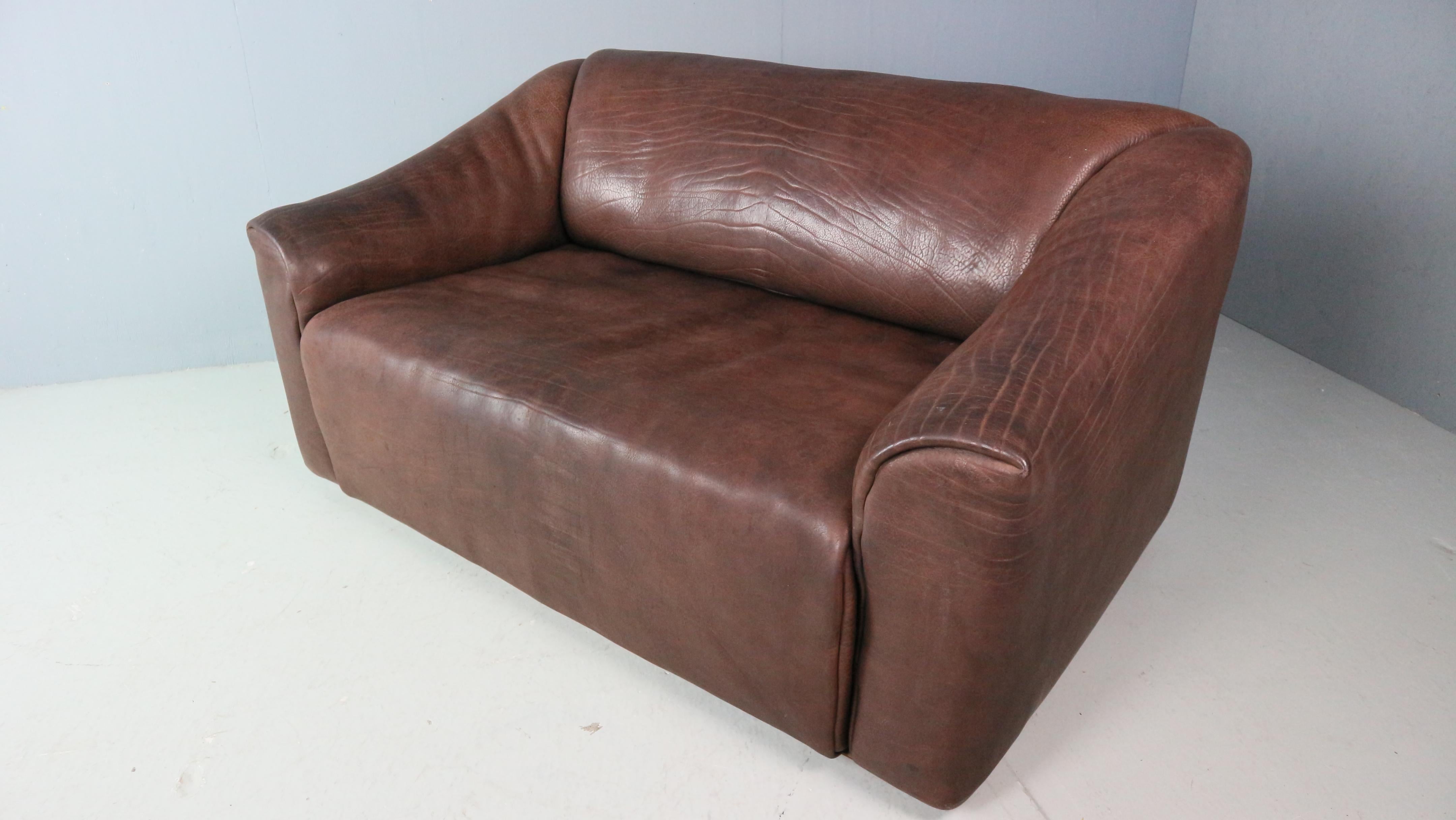 De Sede Two-Seat Sofa, DS47, Patinated Leather 1970s In Good Condition In The Hague, NL