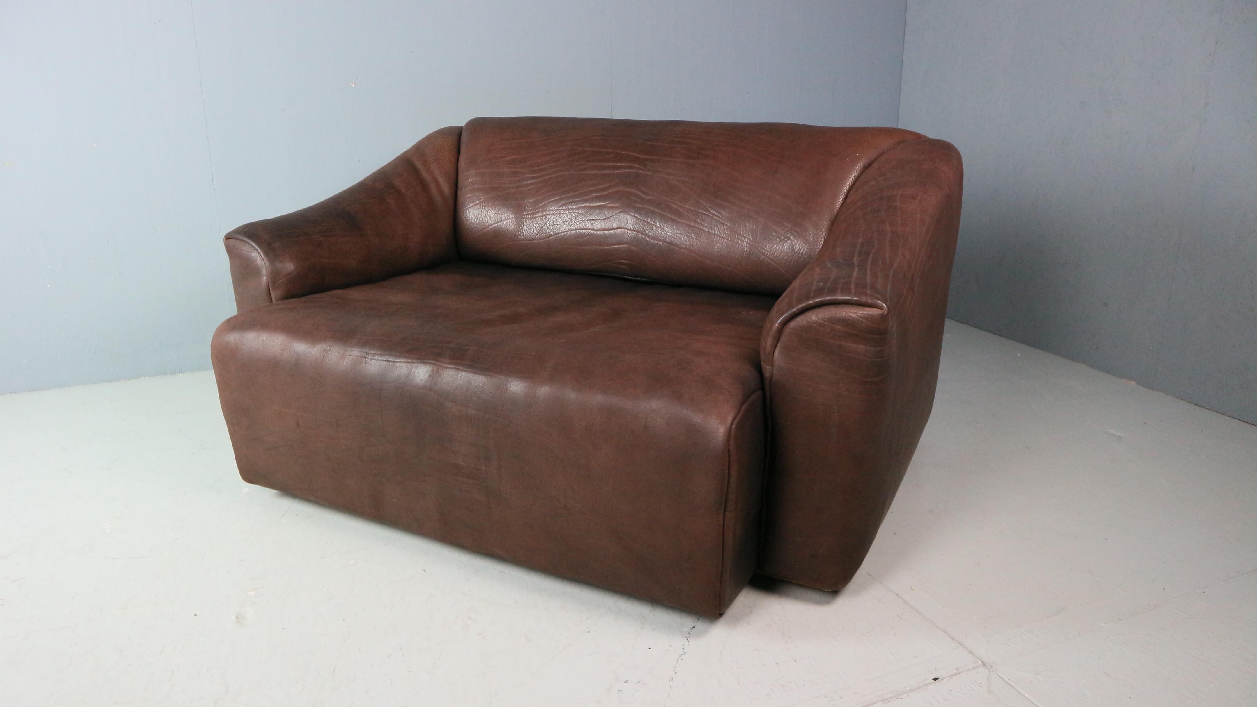 De Sede Two-Seat Sofa, DS47, Patinated Leather 1970s 1