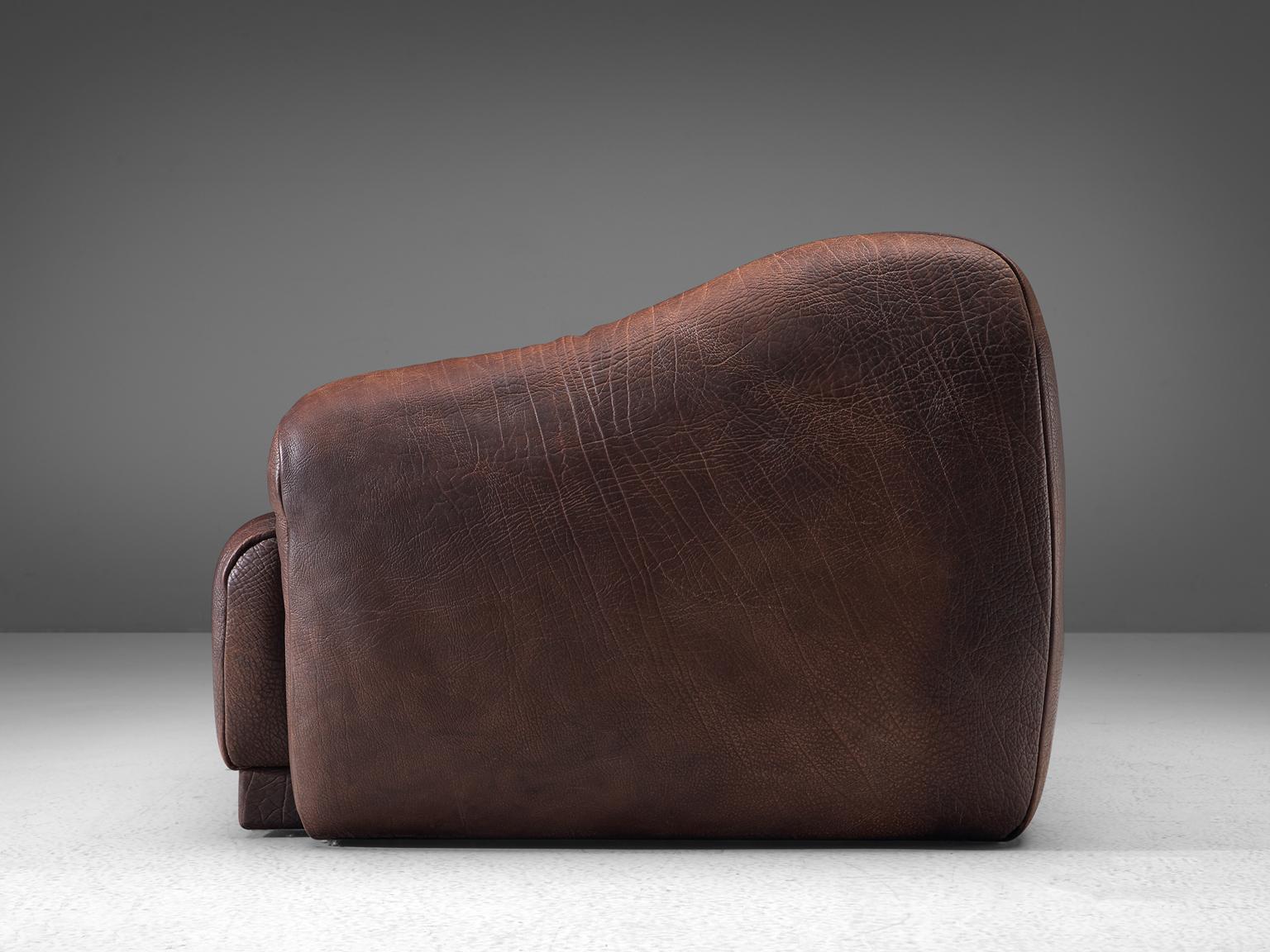 Mid-Century Modern De Sede Two-Seat Sofa in Dark Brown Buffalo Leather
