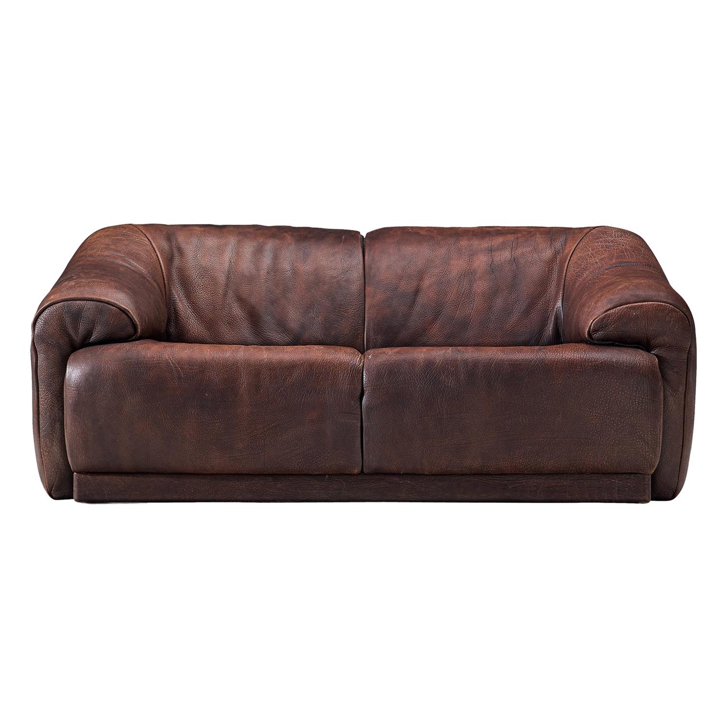 De Sede Two-Seat Sofa in Dark Brown Buffalo Leather