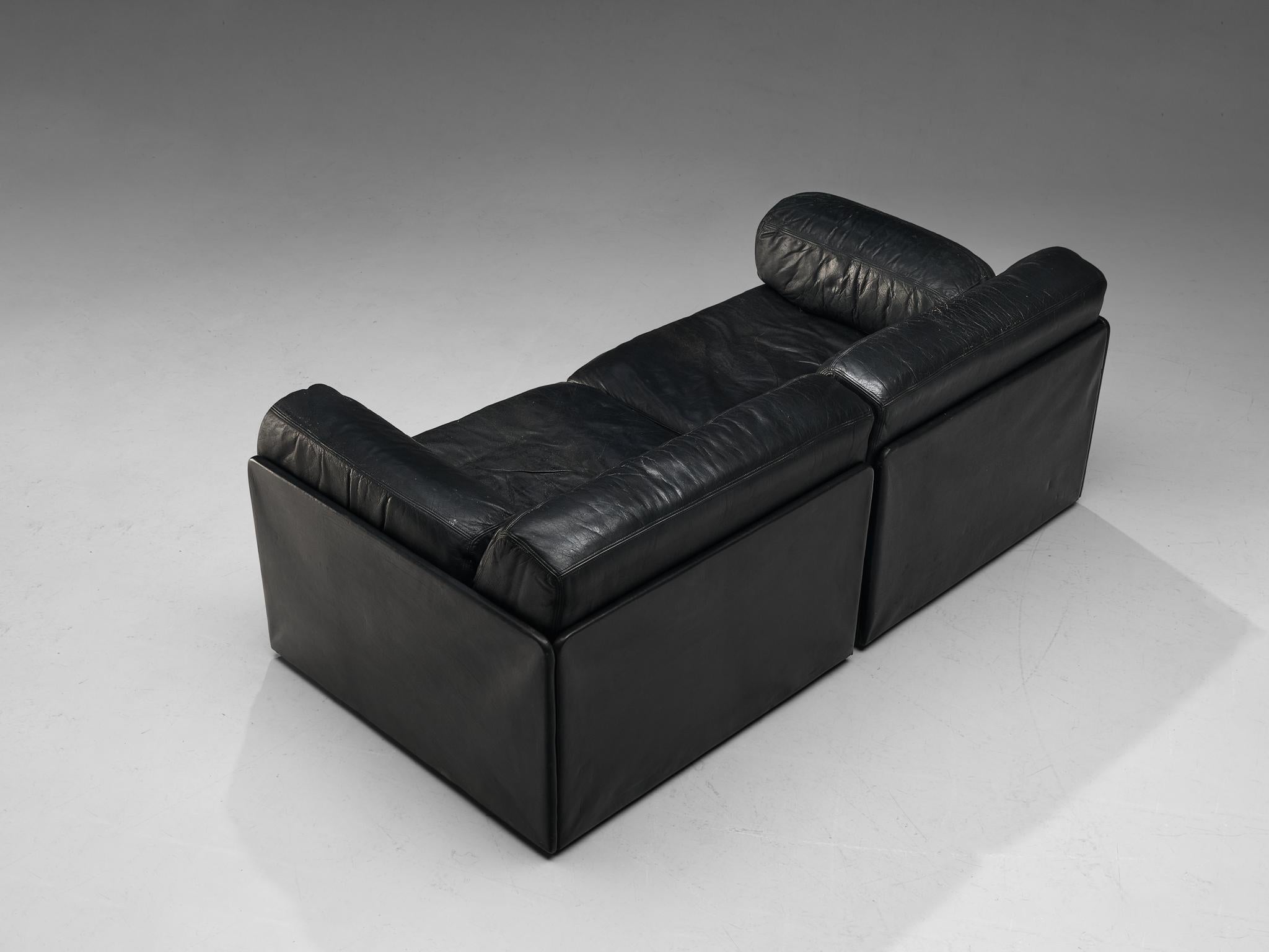 Swiss De Sede Two Seater 'DS-77' Sofa Bed in Black Leather