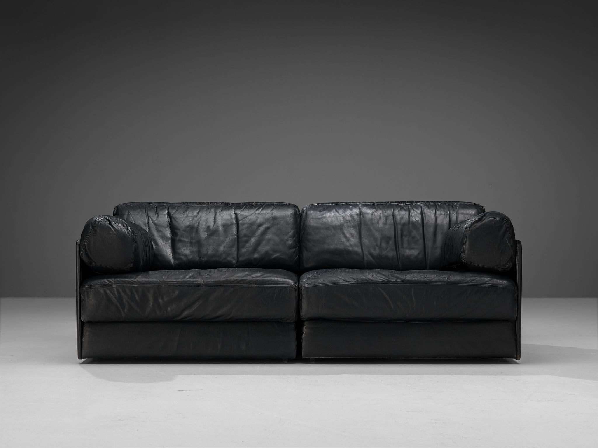 Late 20th Century De Sede Two Seater 'DS-77' Sofa Bed in Black Leather