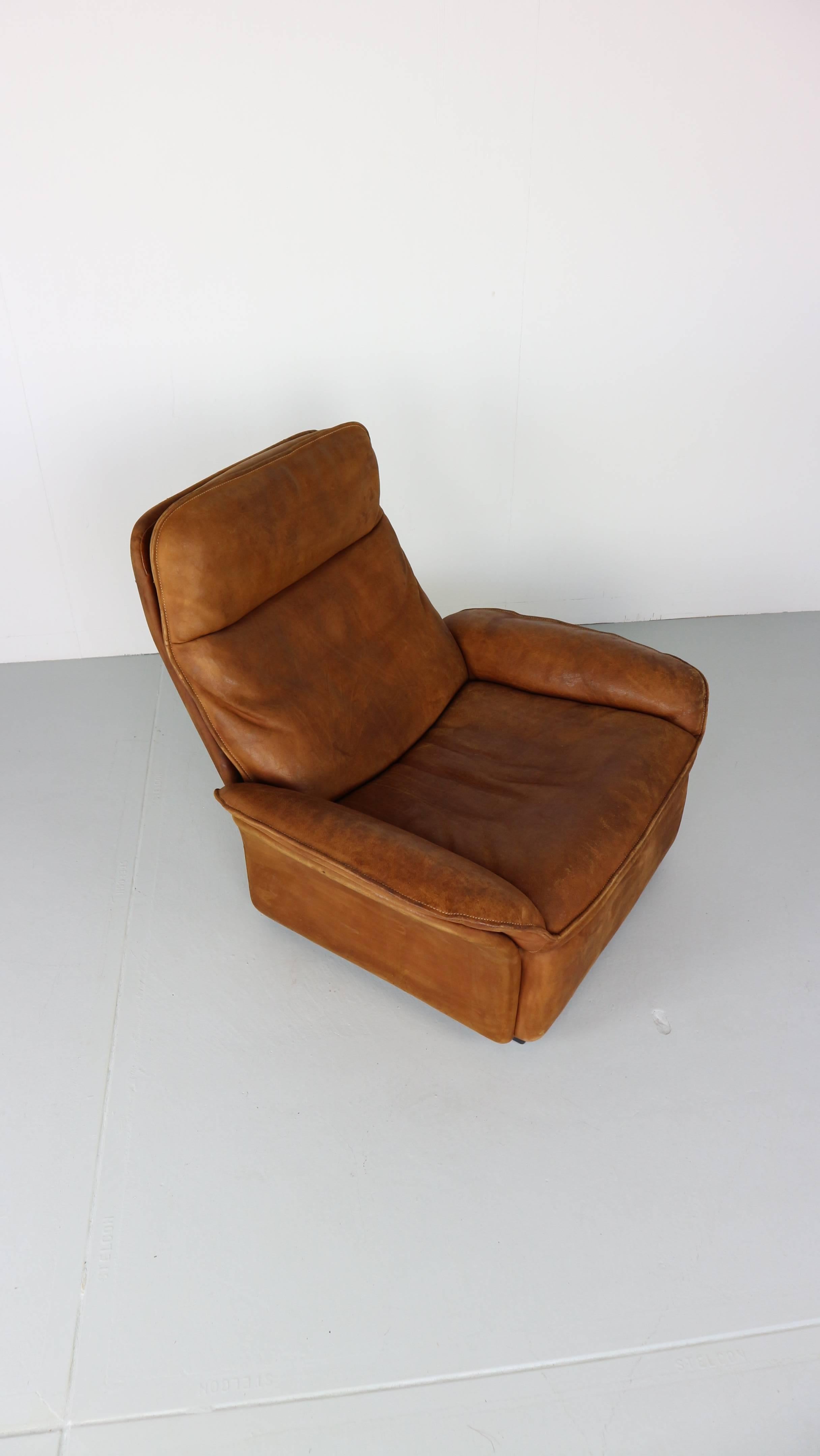 Swiss De Sede Vintage Cognac Leather Lounge Chair, 1970s