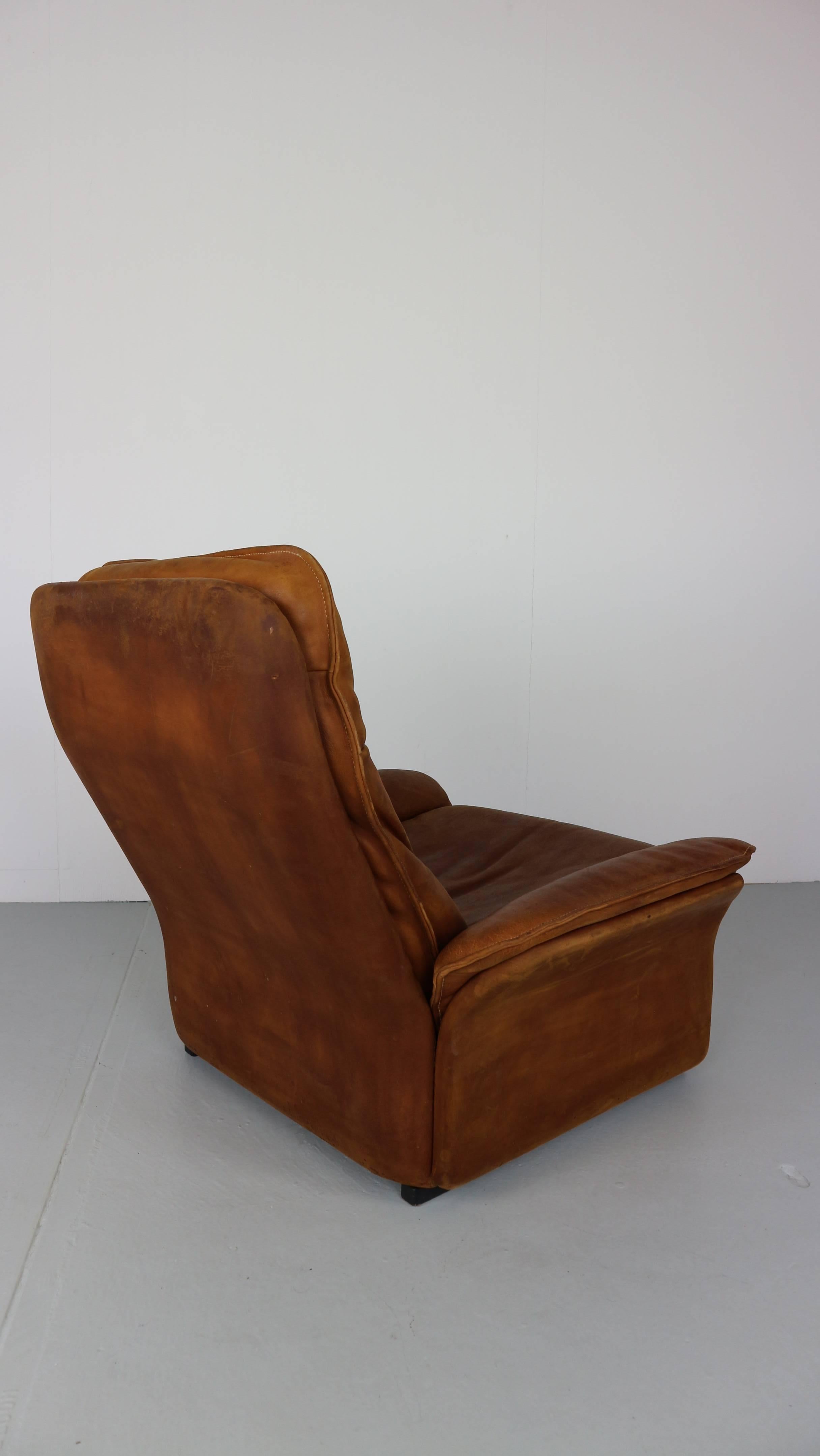 De Sede Vintage Cognac Leather Lounge Chair, 1970s In Fair Condition In The Hague, NL