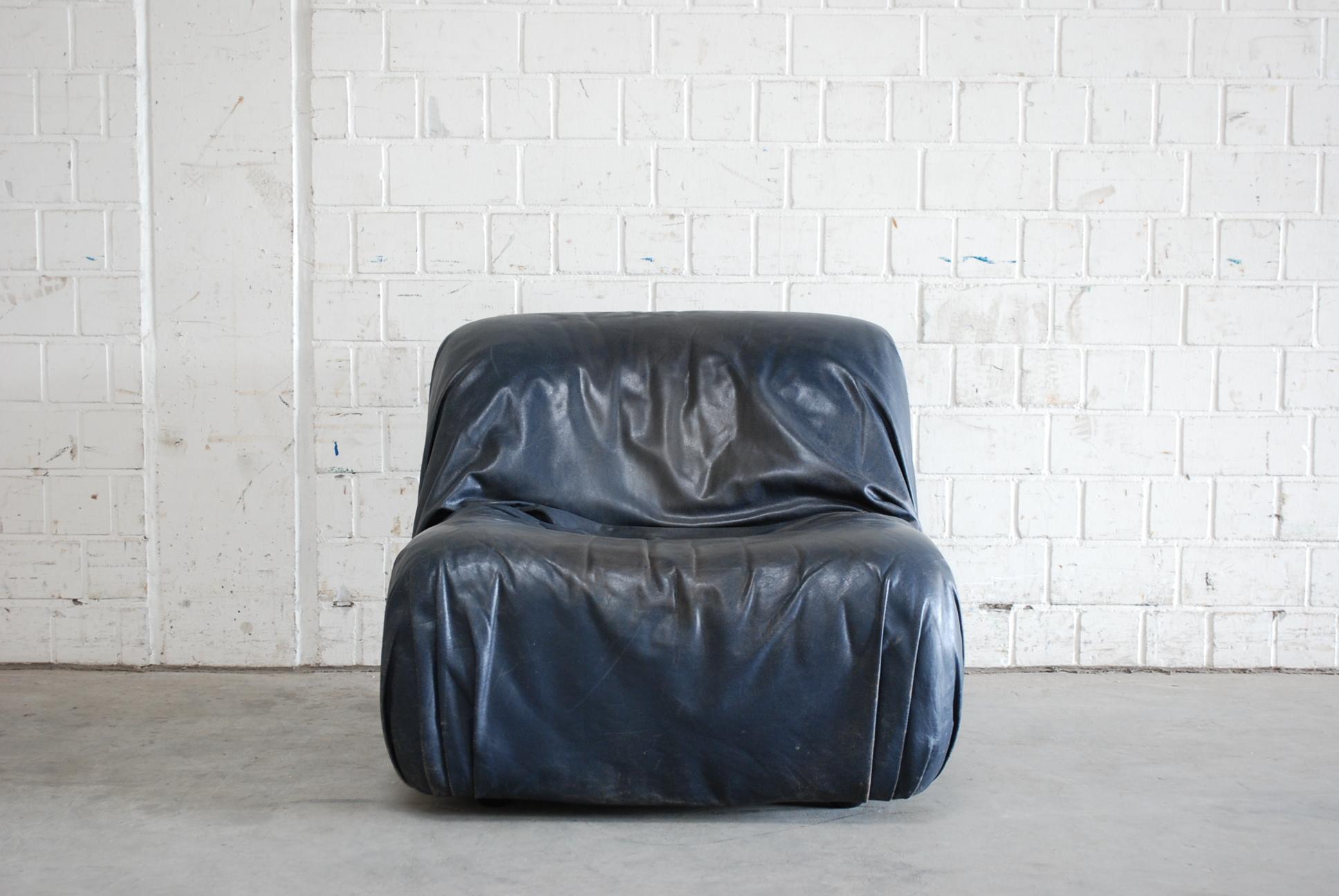 Suisse De Sede fauteuil de salon en cuir bleu vintage DS 41 en vente