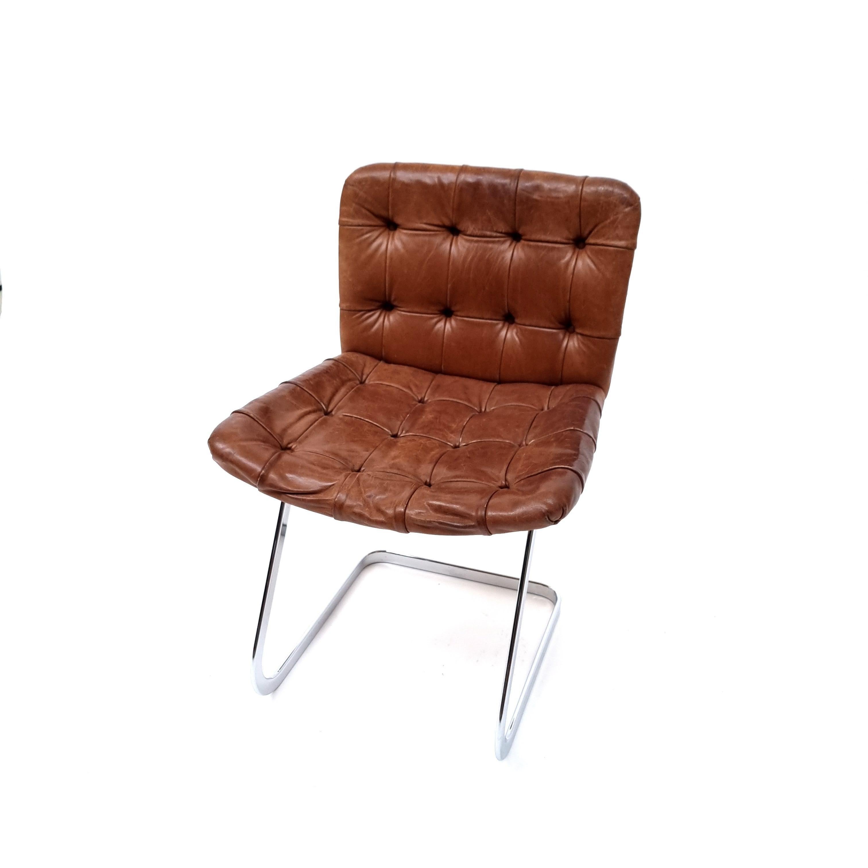 Mid-Century Modern De Sede Vintage RH-304 Cognac Leather Dining Chairs by Robert Hausmann, 1970s