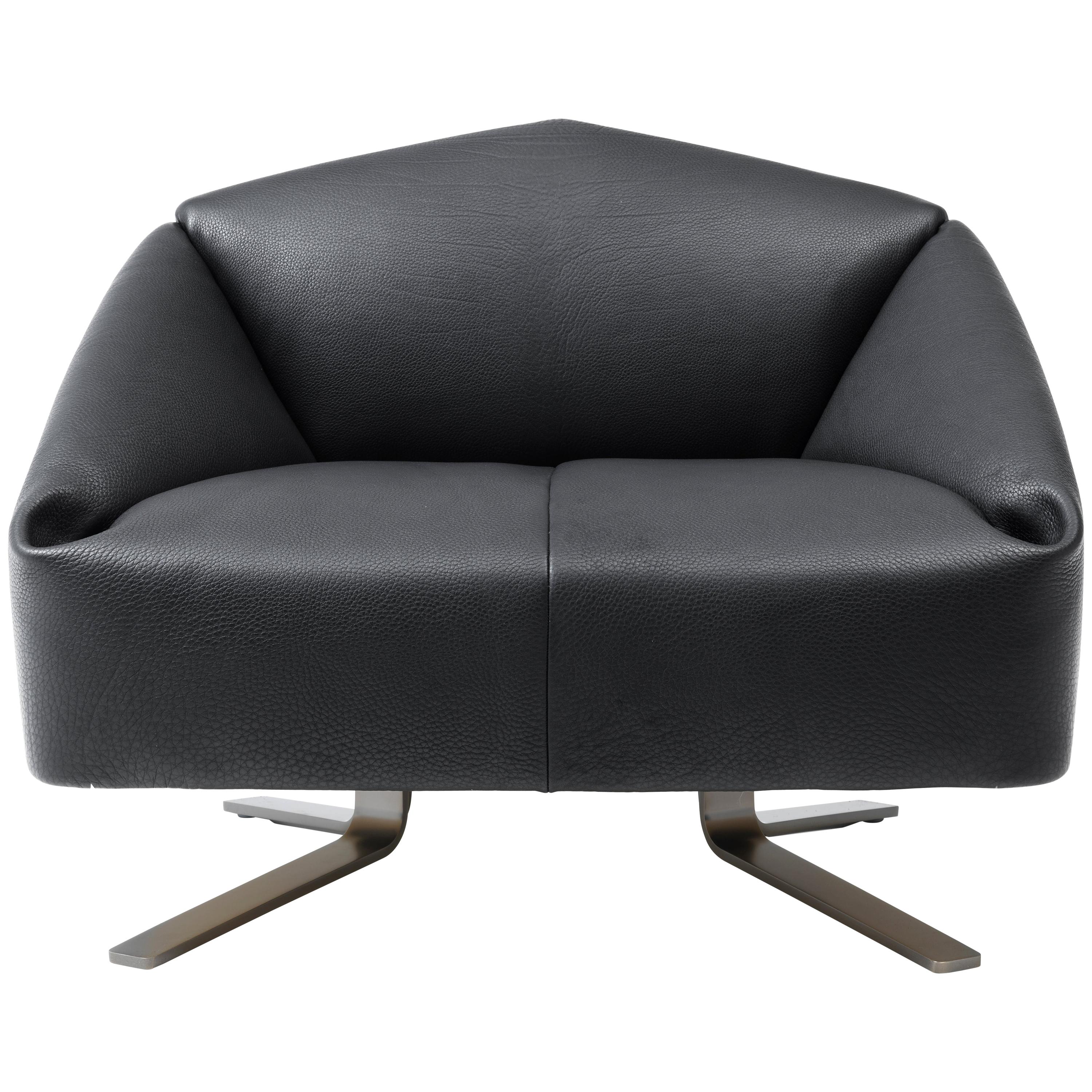 For Sale: Black (NECK Black) De Sede Wide Leather Folds Armchair by Alfredo Häberli