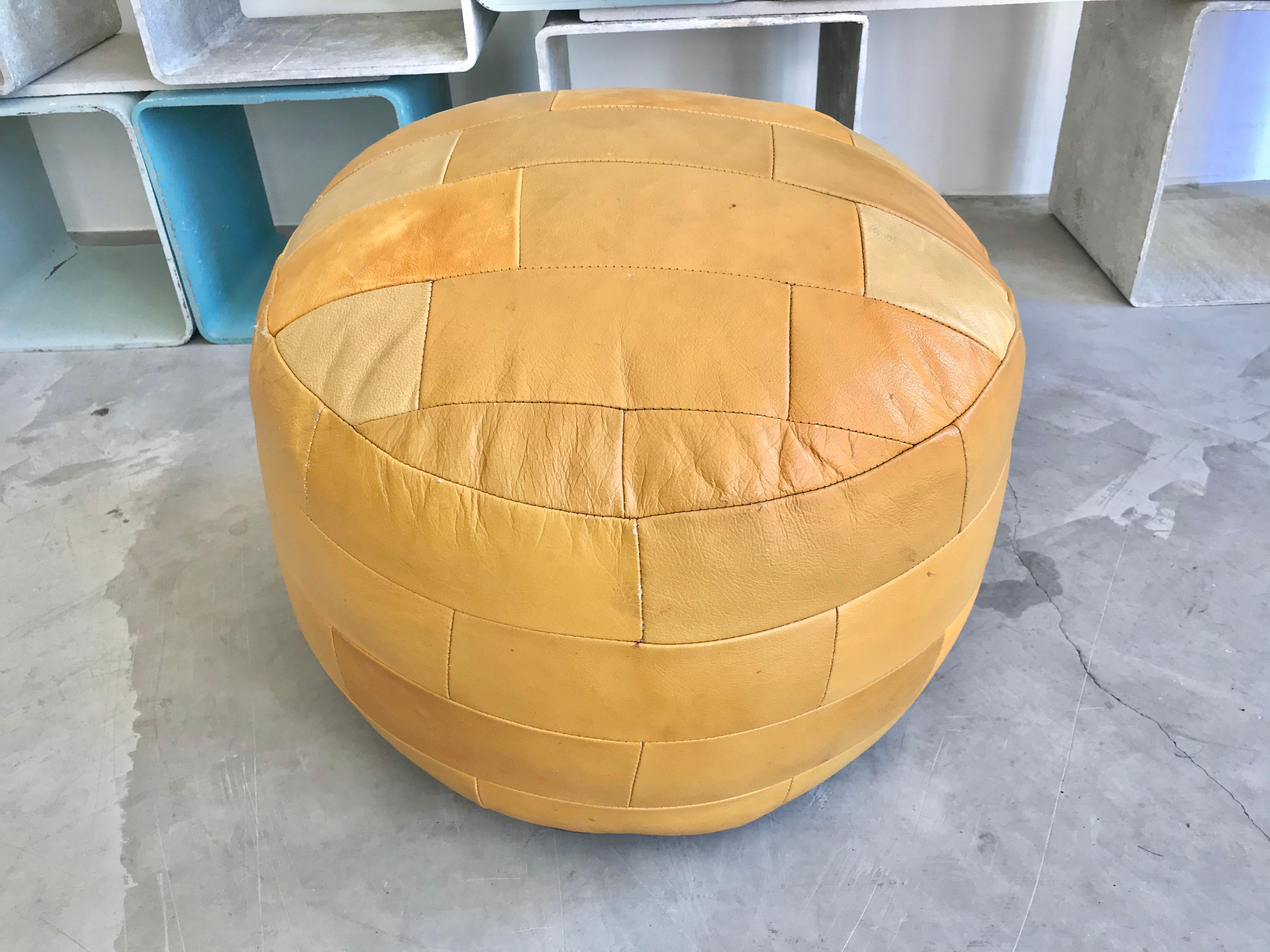 Swiss De Sede Yellow Leather Patchwork Ottomans