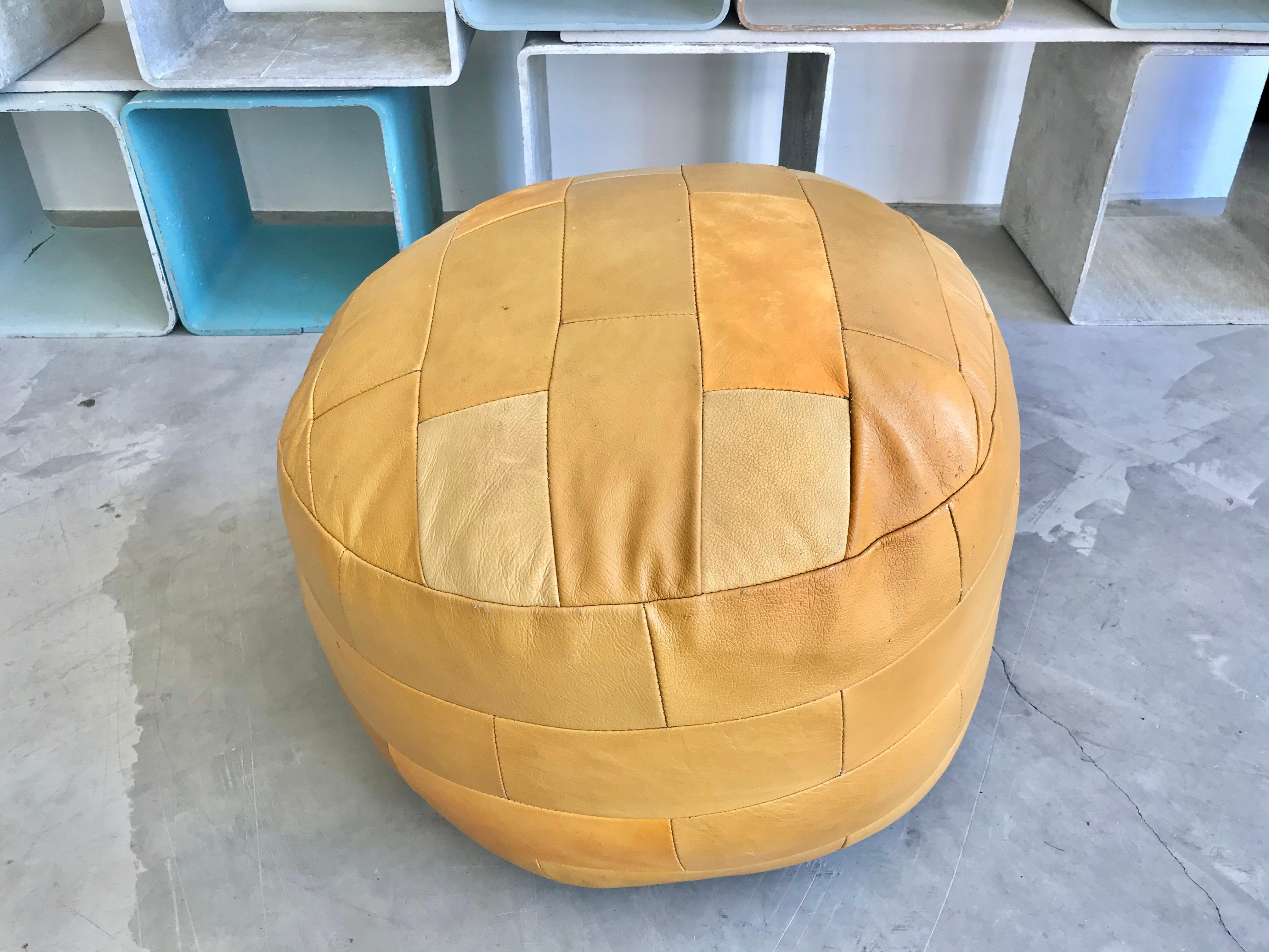 De Sede Yellow Leather Patchwork Ottomans In Good Condition In Los Angeles, CA