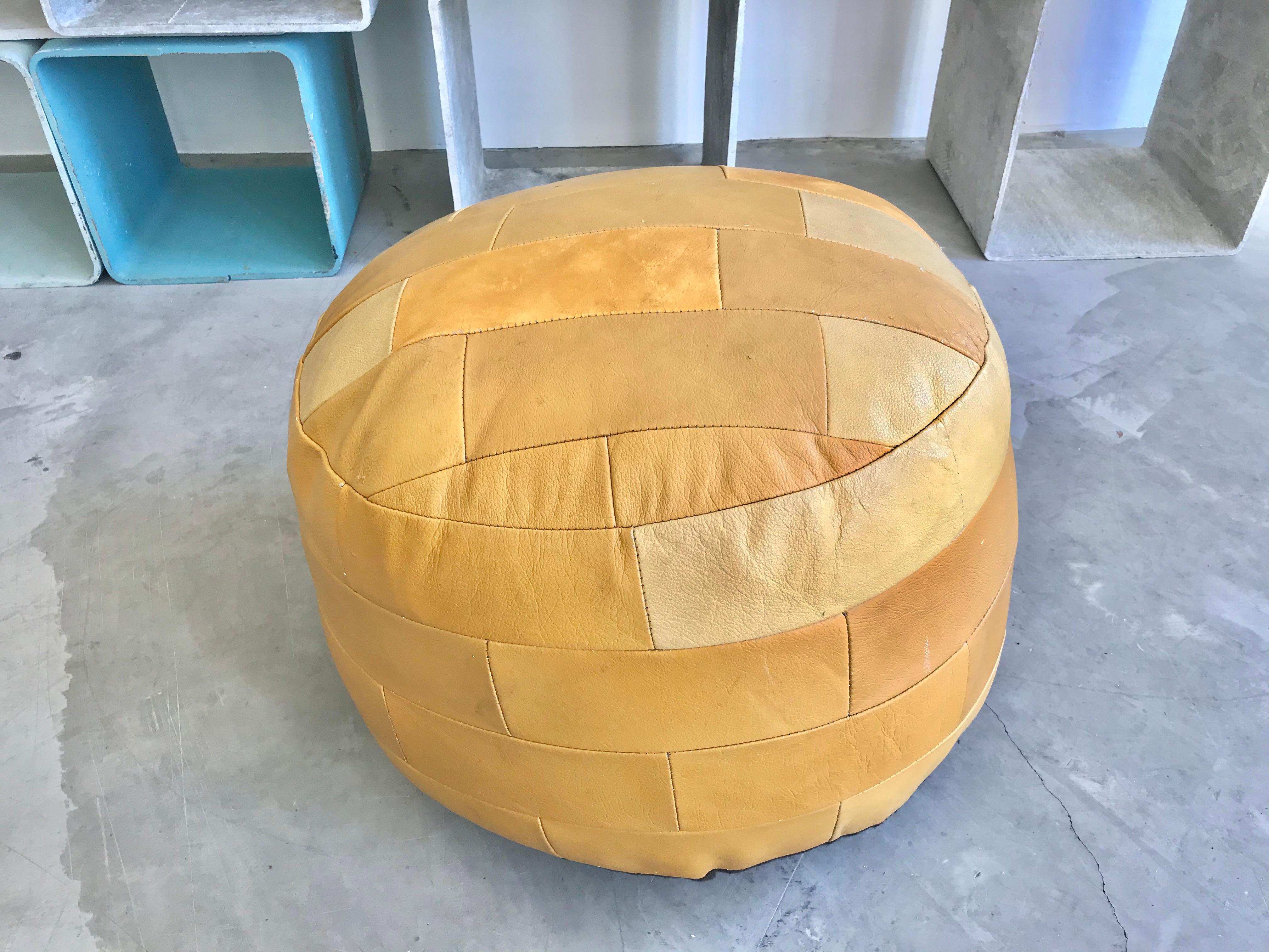 Late 20th Century De Sede Yellow Leather Patchwork Ottomans