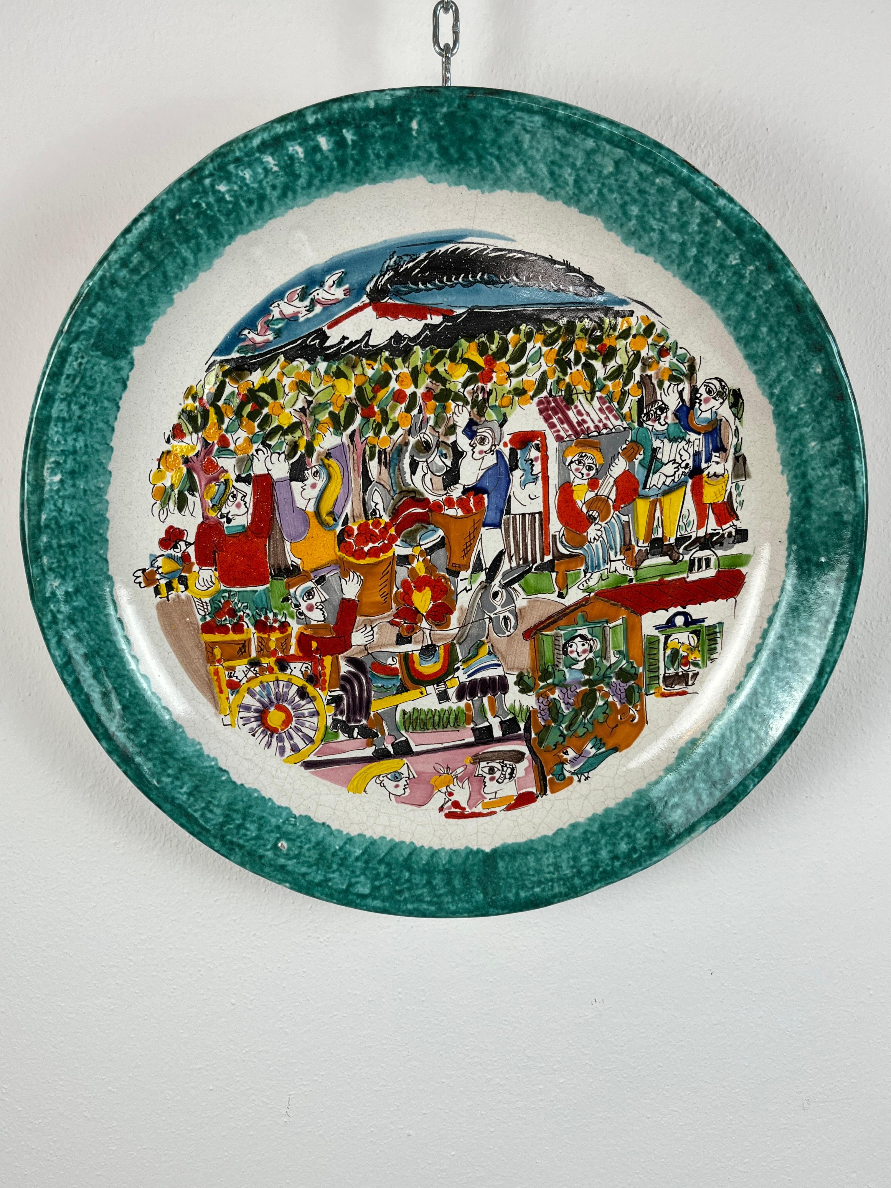 Autre Assiette en céramique De Simone, Italie, années 1960, diamètre 44 cm en vente