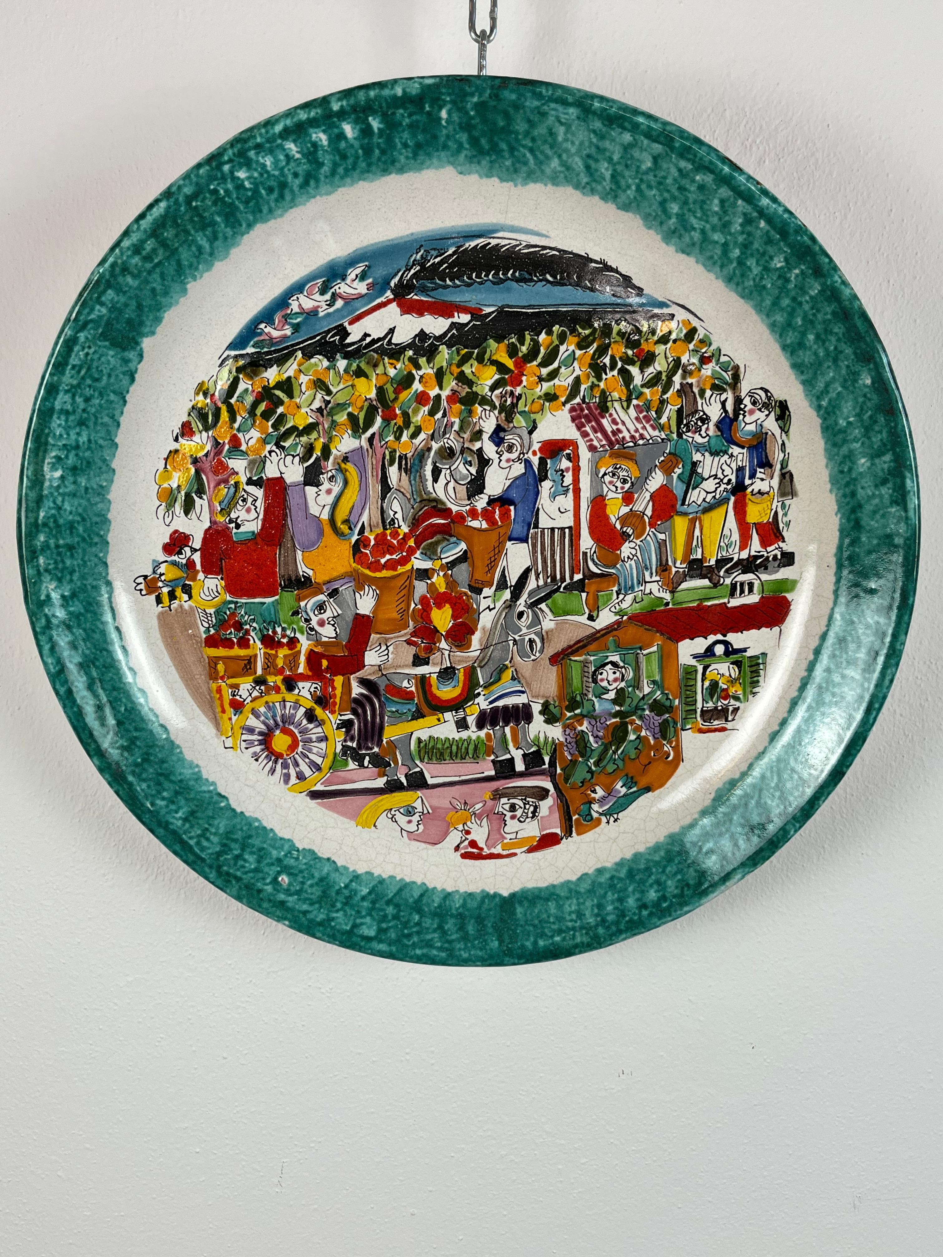 De Simone-Keramikteller, Italien, 1960er Jahre, Durchmesser 44 cm im Zustand „Gut“ im Angebot in Palermo, IT