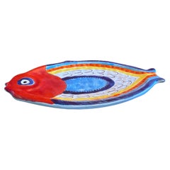 Plat en céramique en forme de poisson sicilien, peint à la main par De Simone