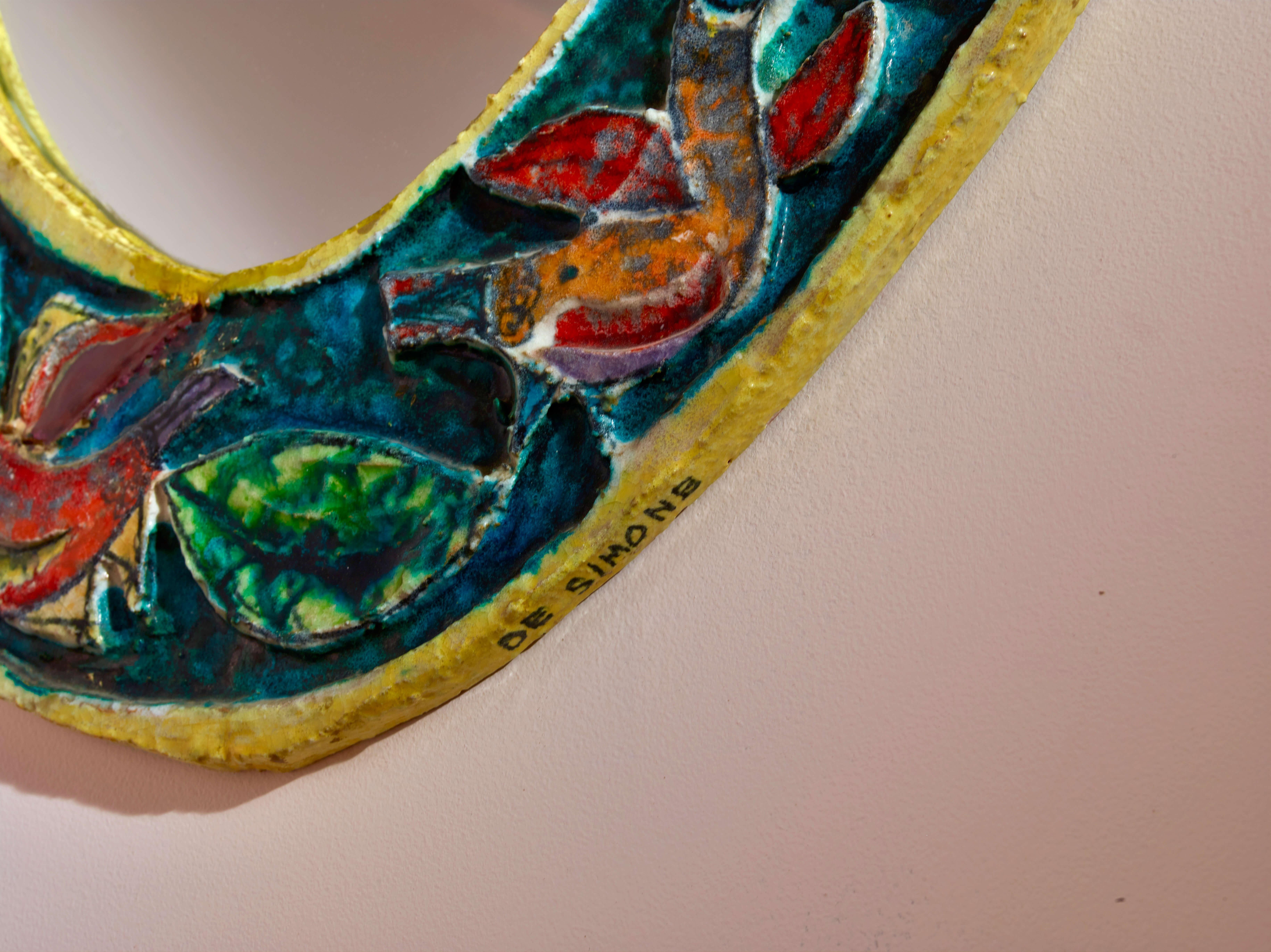 Miroir ovale De Simone avec cadre en céramique polychrome, Italie, années 1950 en vente 2
