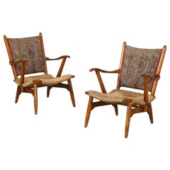 de Ster Gelderland Pair of Dutch Armchairs with Rush Seats, circa 1950