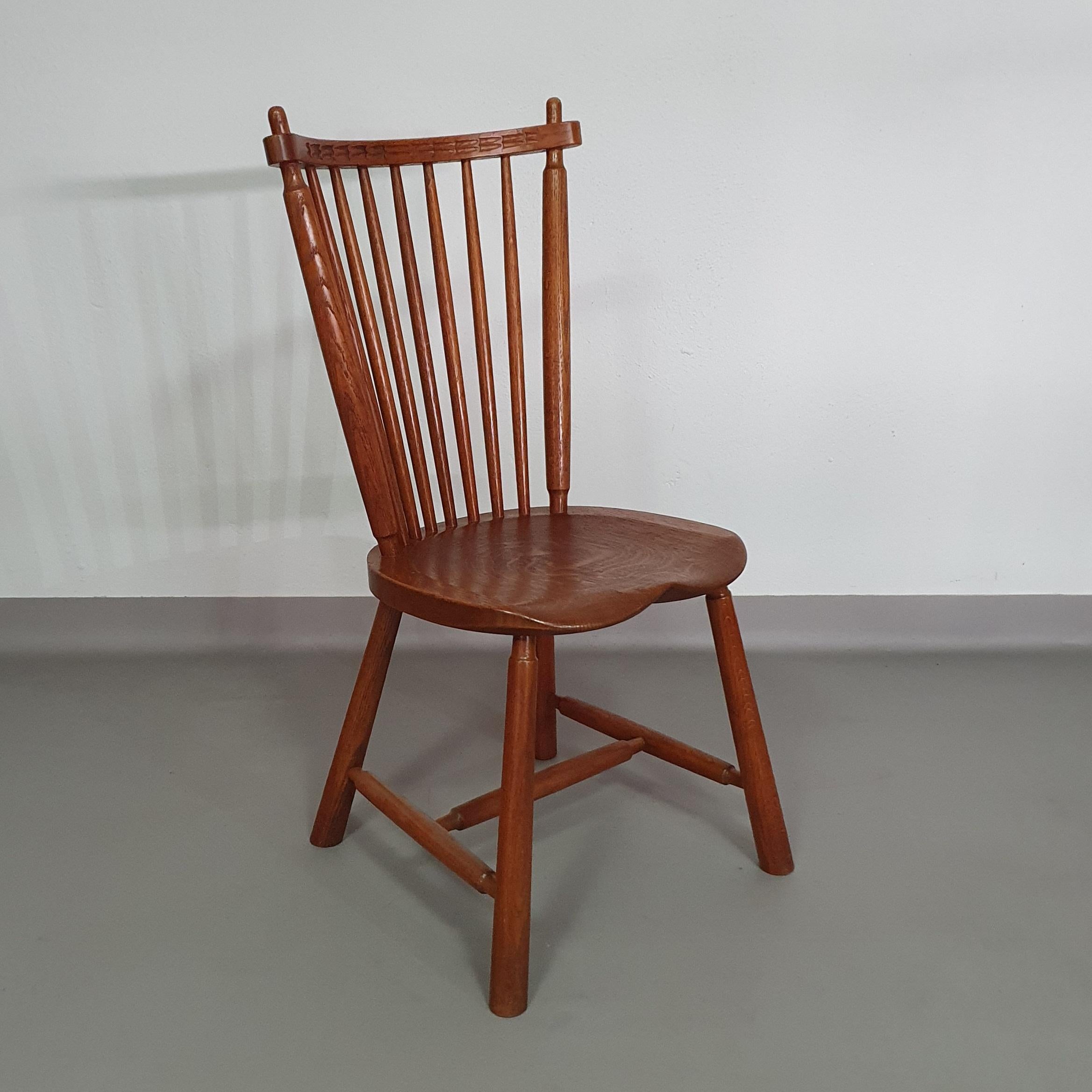 Mid-Century Modern De Ster Gelderland Spindle Back dining chair 6 x in solid Oak.  For Sale