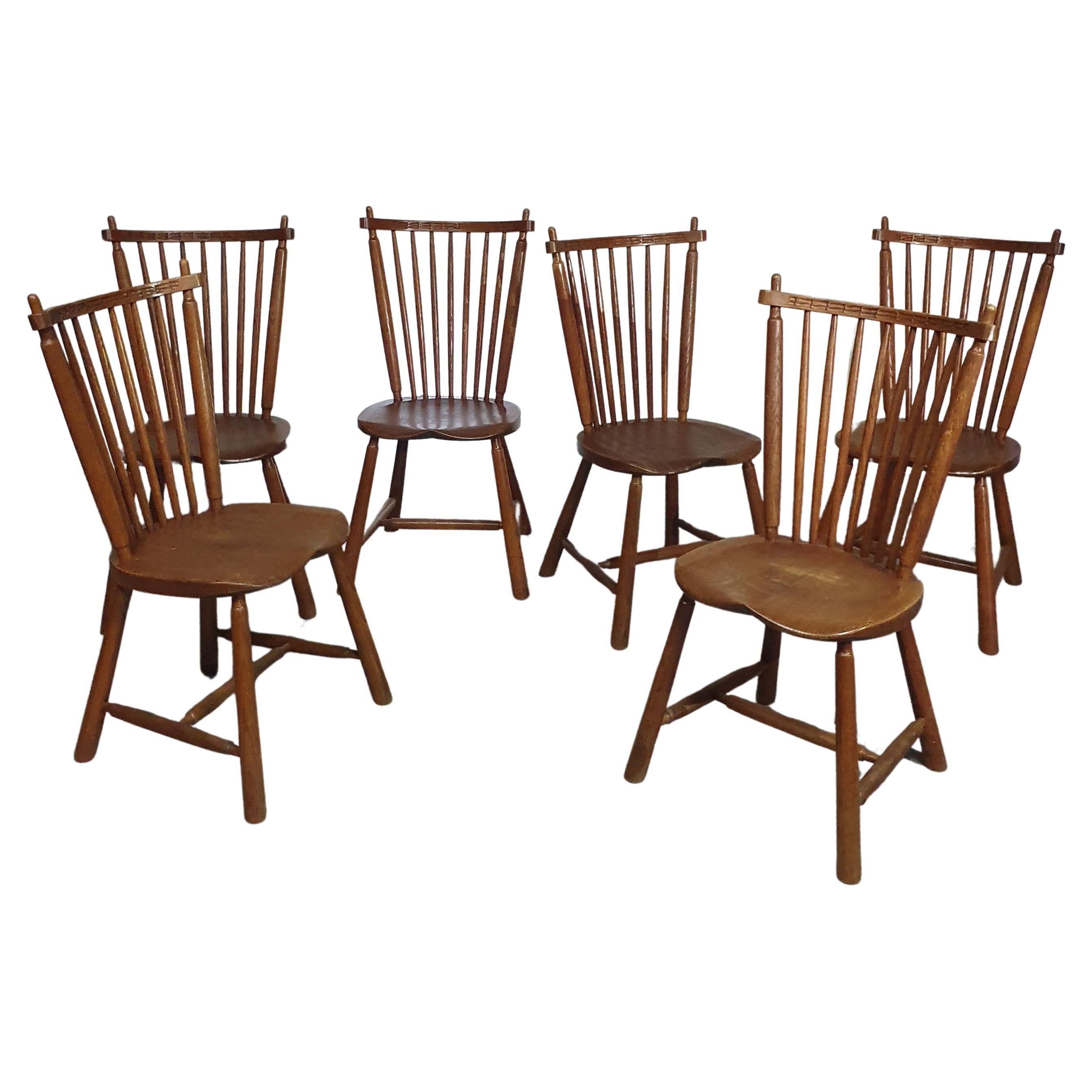 De Ster Gelderland Spindle Back dining chair 6 x in solid Oak.  For Sale