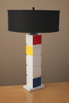 De Stijl 1940 After Piet Mondrian Wood Lamp! Composition w Red Yellow & Blue Art