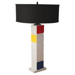 De Stijl 1940 After Piet Mondrian Wood Lamp! Composition w Red Yellow & Blue Art