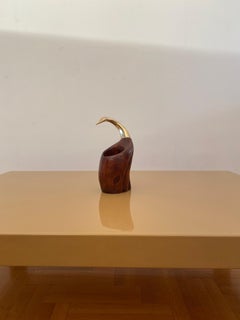 De Stijl Firenze Bottle Holder Wood Metal Brass Bird Sculpture 1970s Vintage bar
