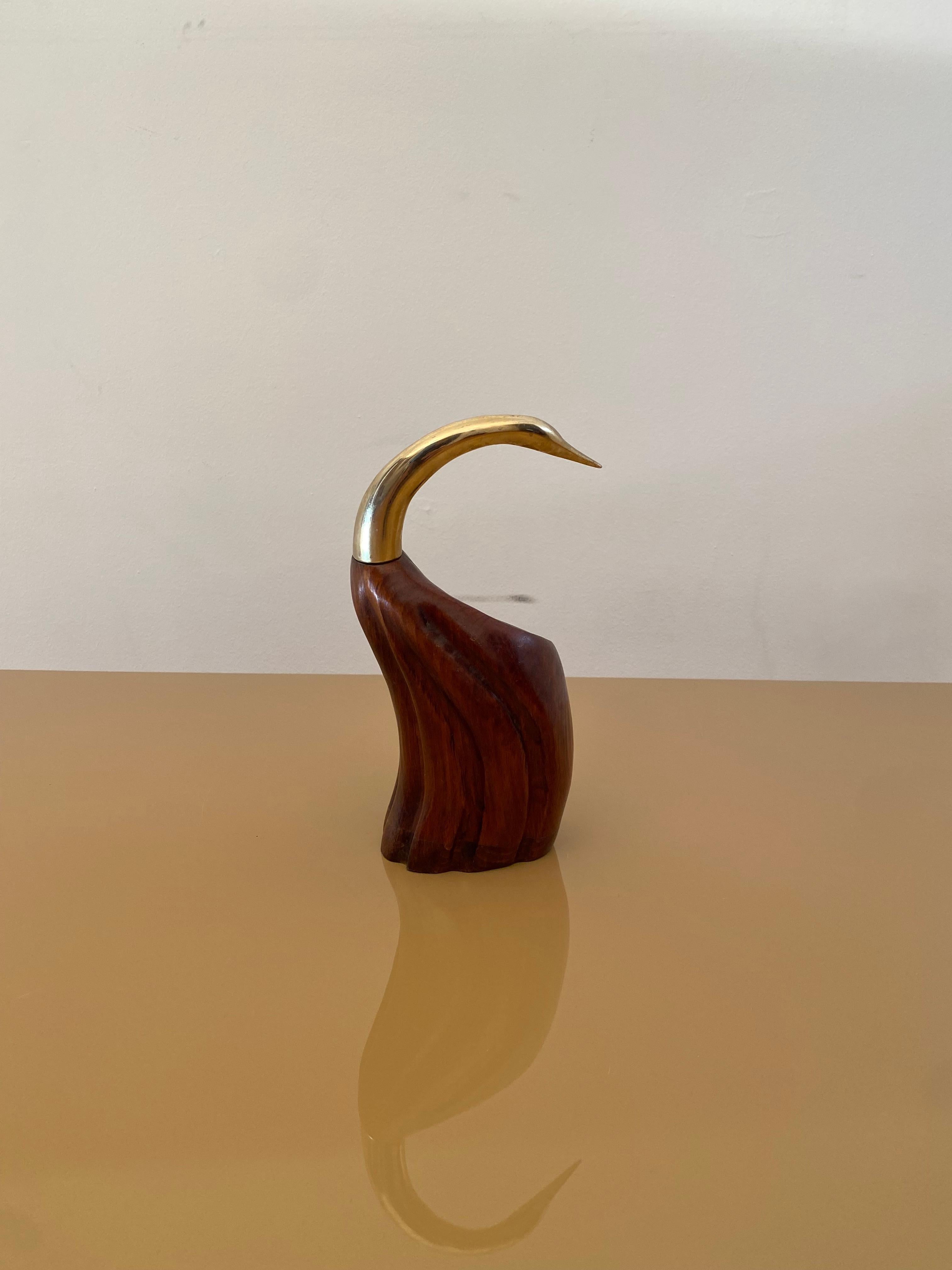 De Stijl Firenze Flaschenhalter Holz Metall Messing Vogel Skulptur 1970er Vintage bar im Zustand „Gut“ im Angebot in London, GB