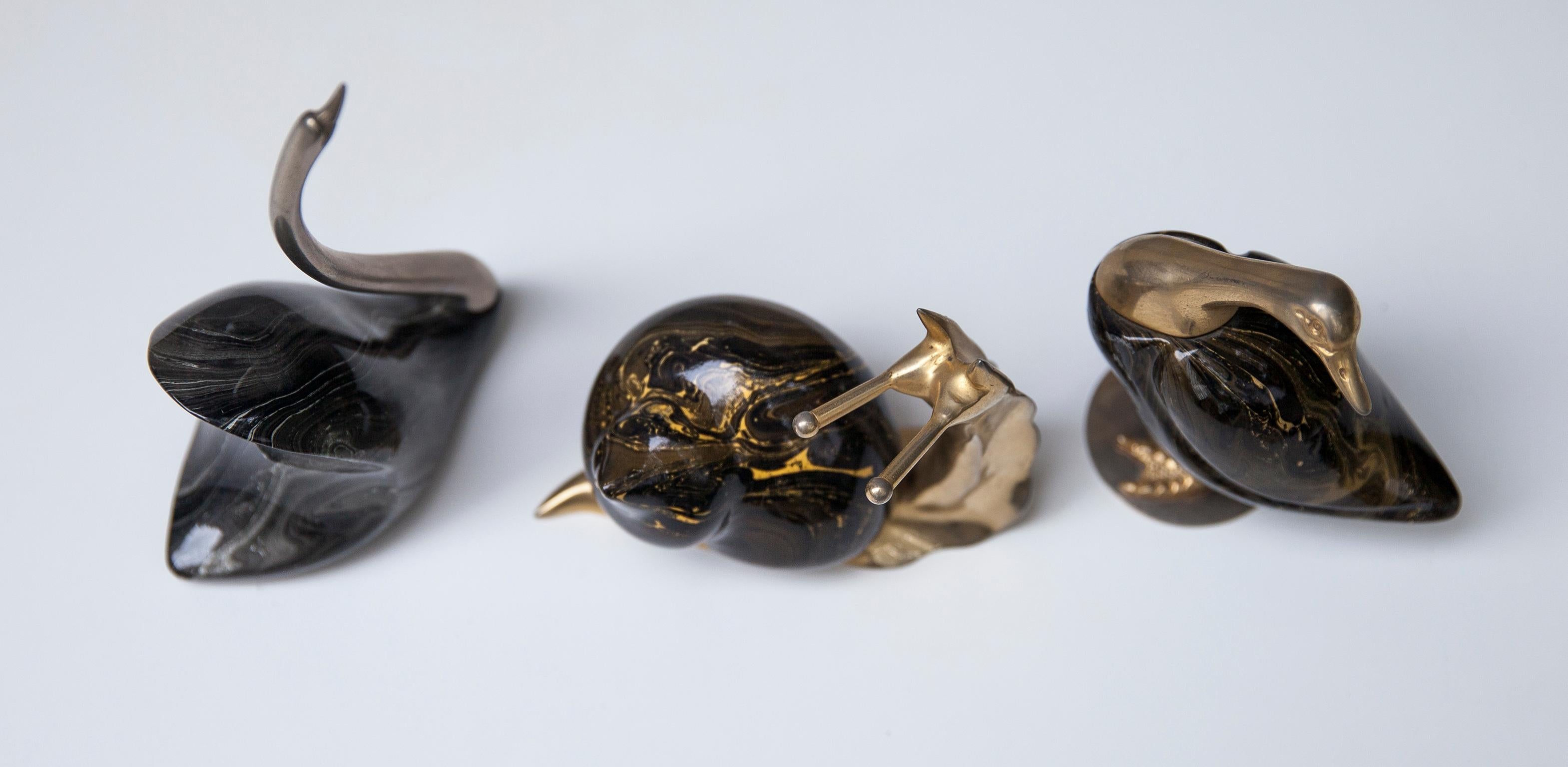 Gold Plate De Stijl Firenze Italian Swan Snail Duck Sculptures Set of Three