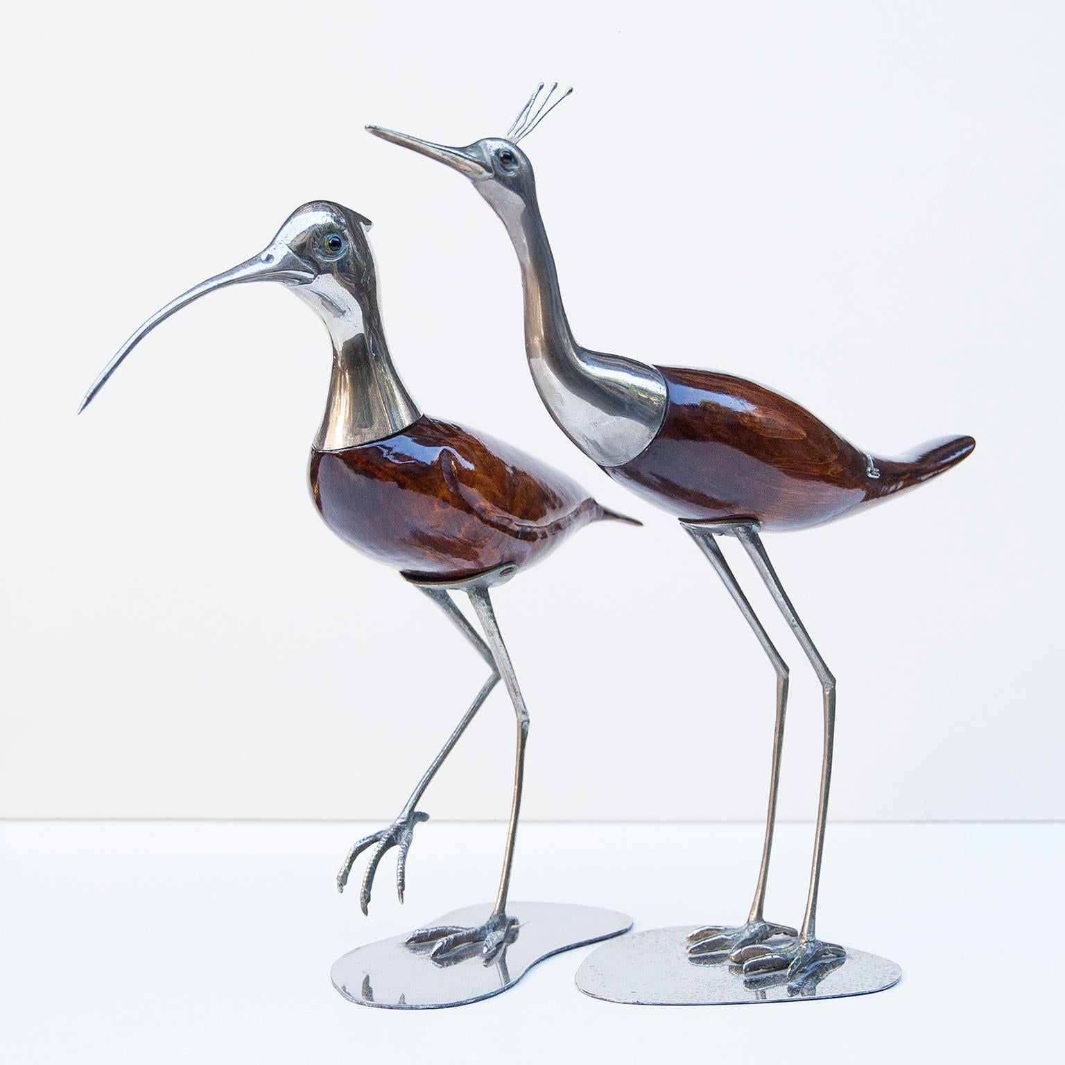 Hollywood Regency De Stijl Firenze Italy Silvered Wood Bird Set of Two