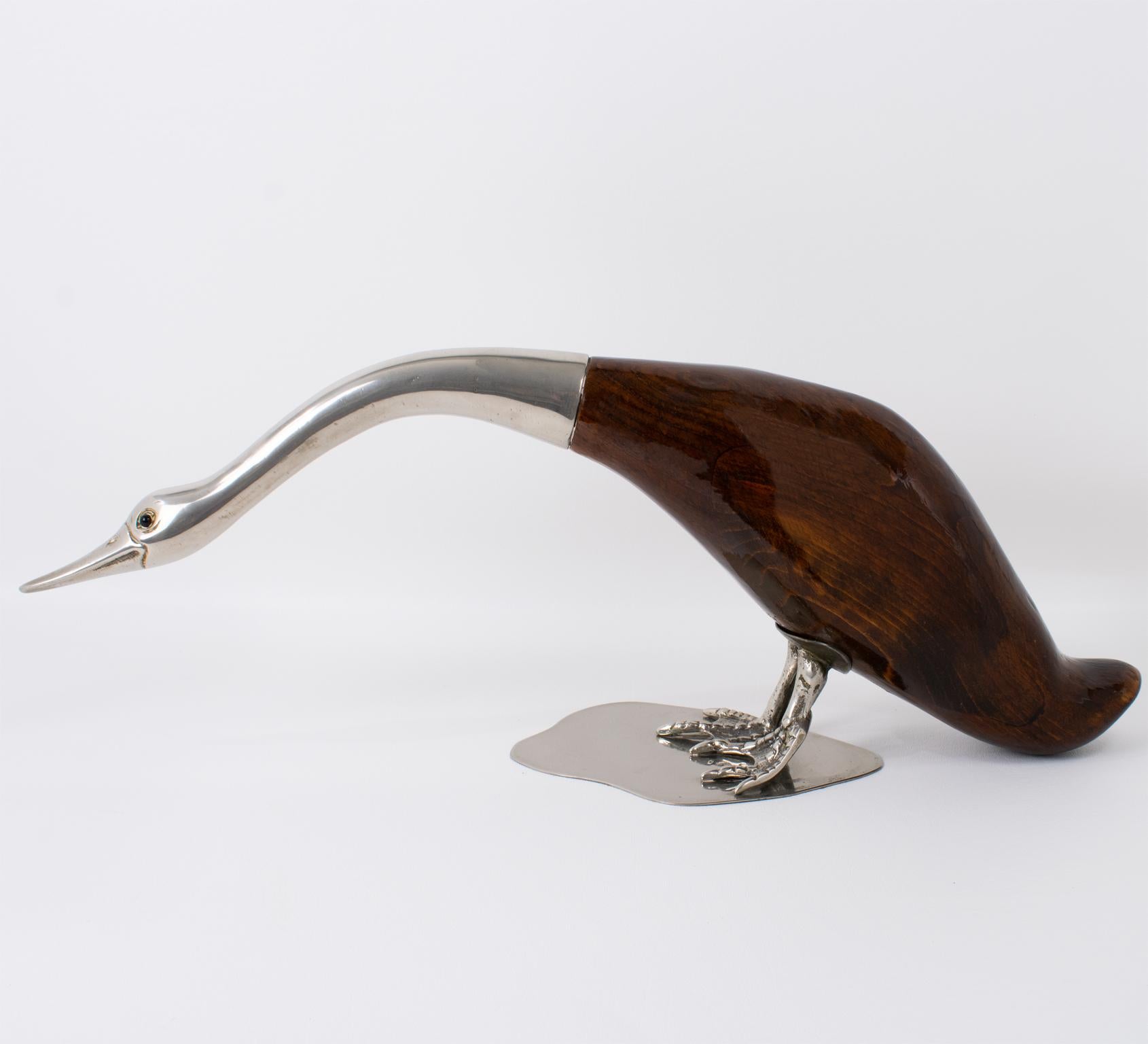 De Stijl Firenze Holz und Metall Vogel Gans Skulptur, um 1970 (Moderne der Mitte des Jahrhunderts) im Angebot