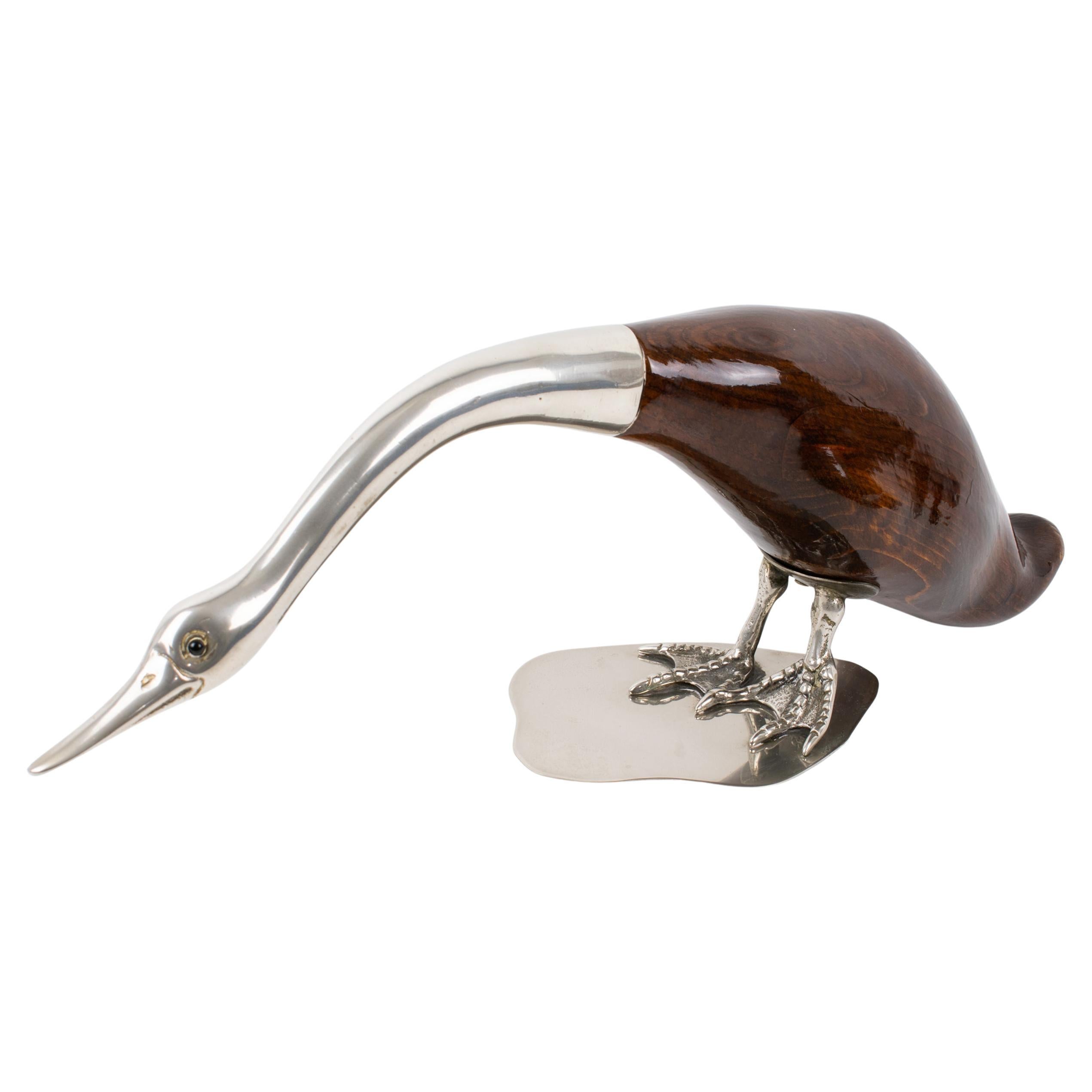 Scultura di uccello e oca in legno e metallo De Stijl Firenze, circa 1970 in vendita