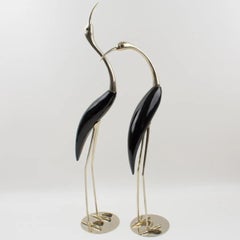 De Stijl Firenze - Paire de sculptures d'oiseaux en bois et métal argenté, Italie, années 1970