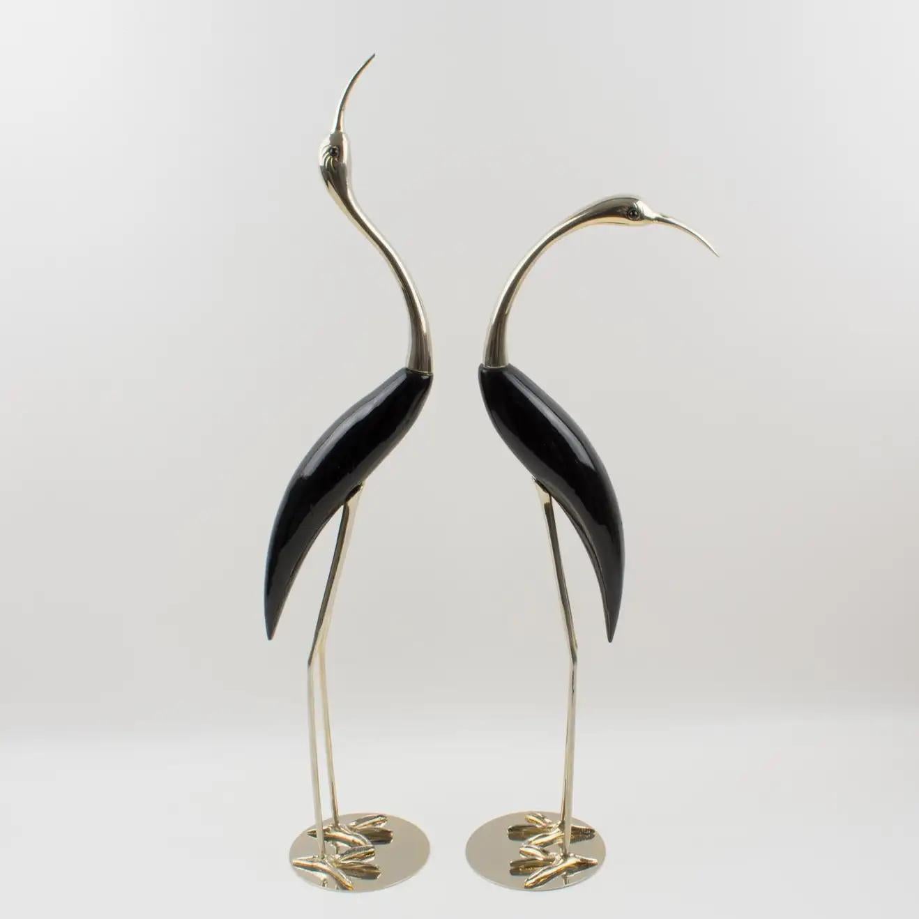 Mid-Century Modern De Stijl Firenze Wood and Silvered Metal Bird Sculpture, a pair, Italy 1970s