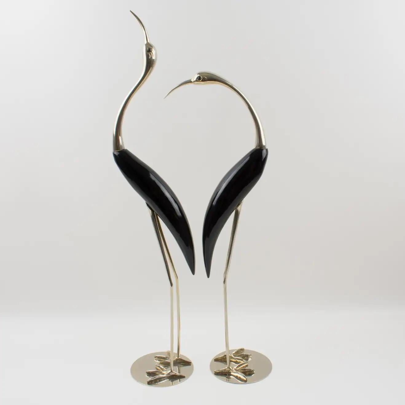 Italian De Stijl Firenze Wood and Silvered Metal Bird Sculpture, a pair, Italy 1970s