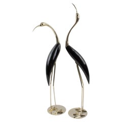 Vintage De Stijl Firenze Wood and Silvered Metal Bird Sculpture, a pair, Italy 1970s