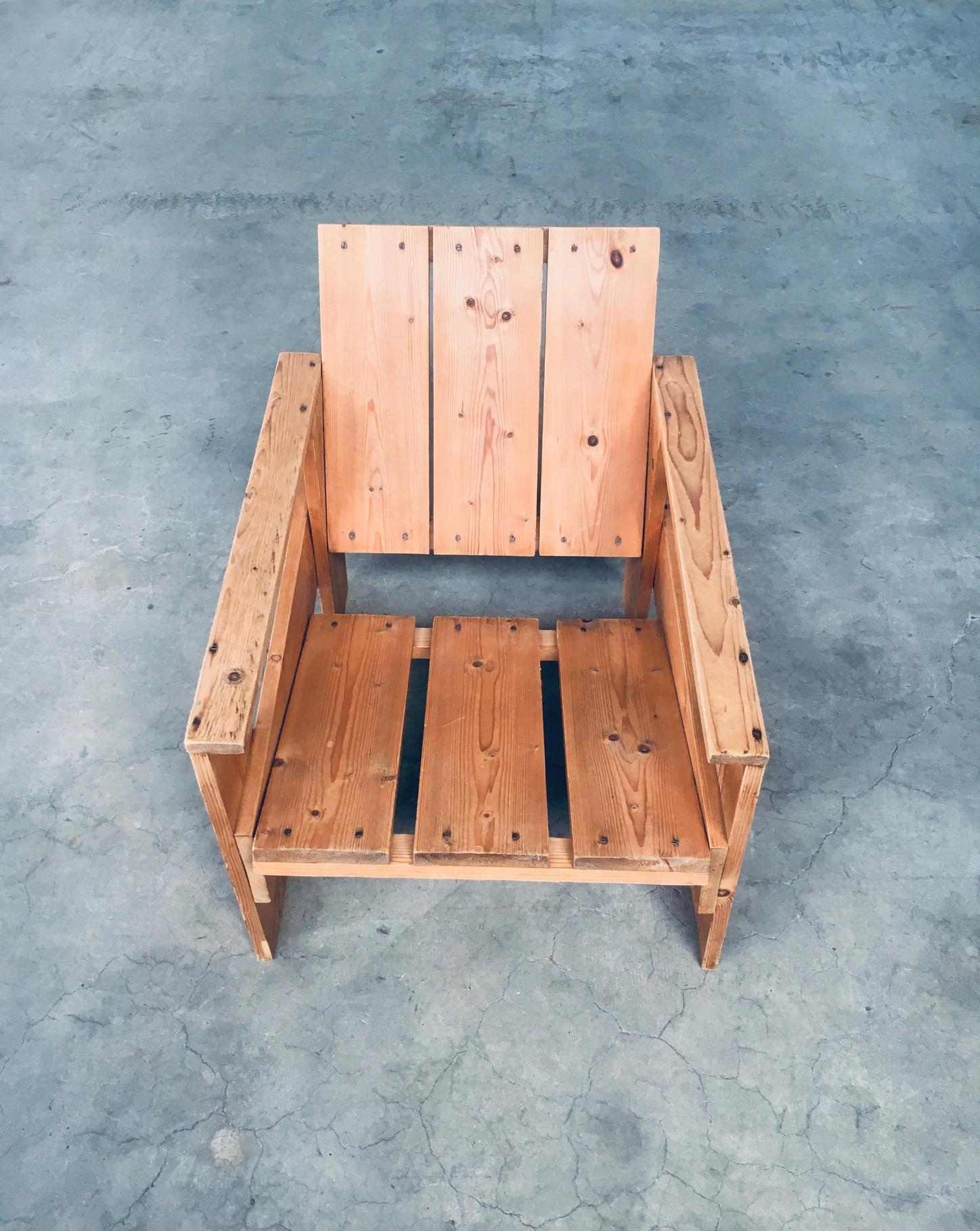 Niederländischer Kiefernholz- CRATE-Stuhl aus der De Stijl-Bewegung von Gerrit Rietveld im Angebot 6