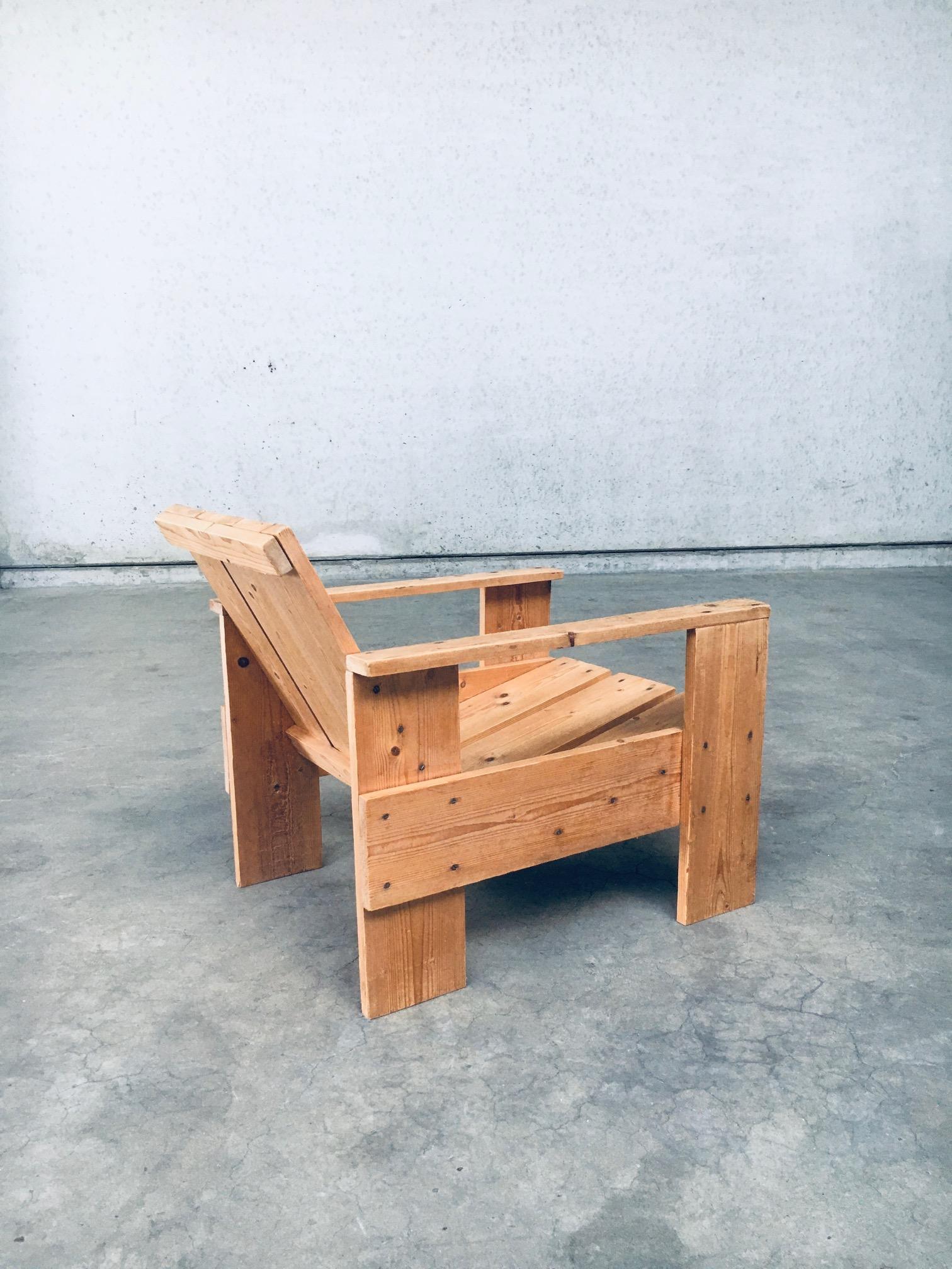 Niederländischer Kiefernholz- CRATE-Stuhl aus der De Stijl-Bewegung von Gerrit Rietveld im Angebot 7