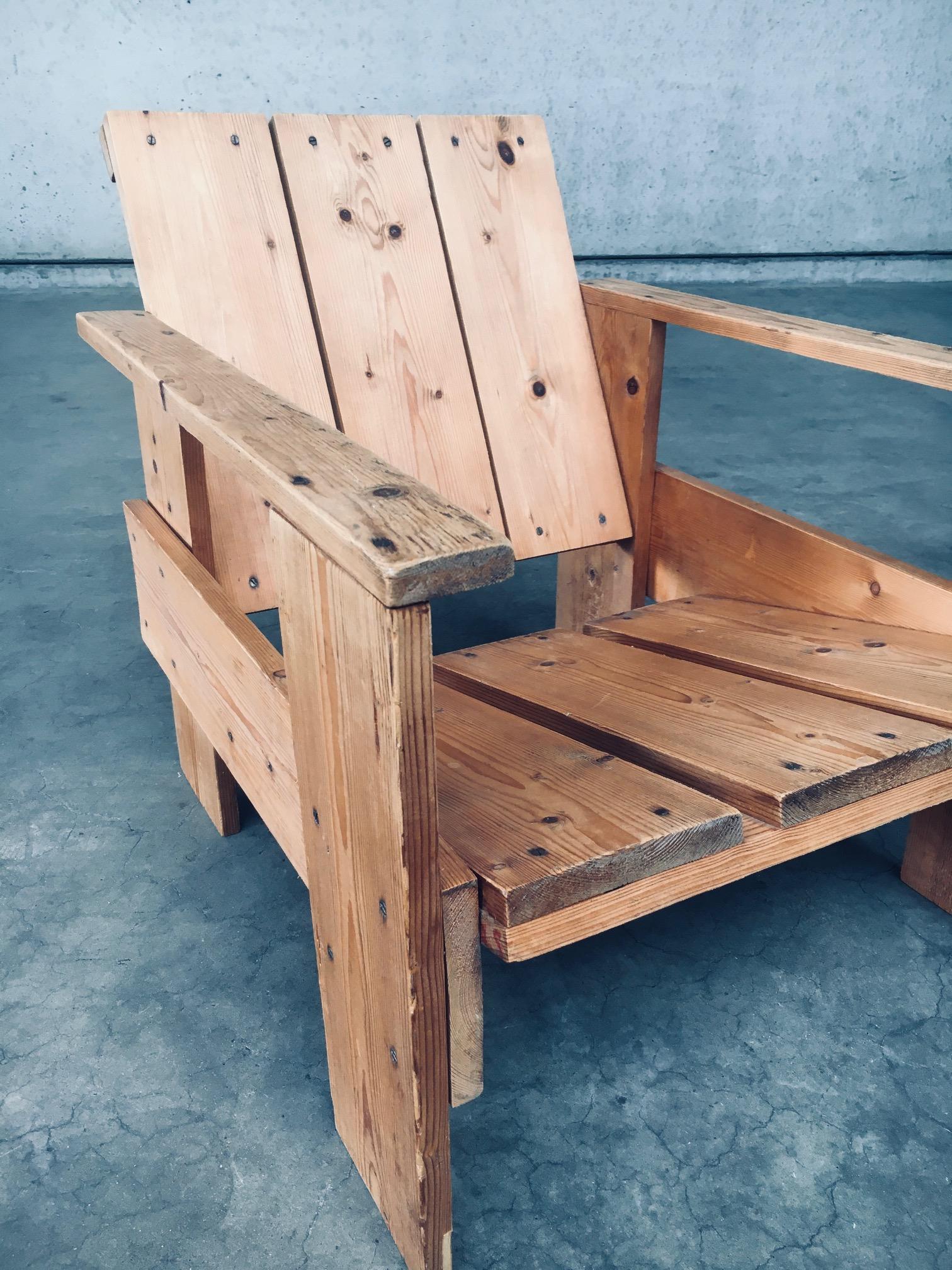 Niederländischer Kiefernholz- CRATE-Stuhl aus der De Stijl-Bewegung von Gerrit Rietveld im Angebot 10