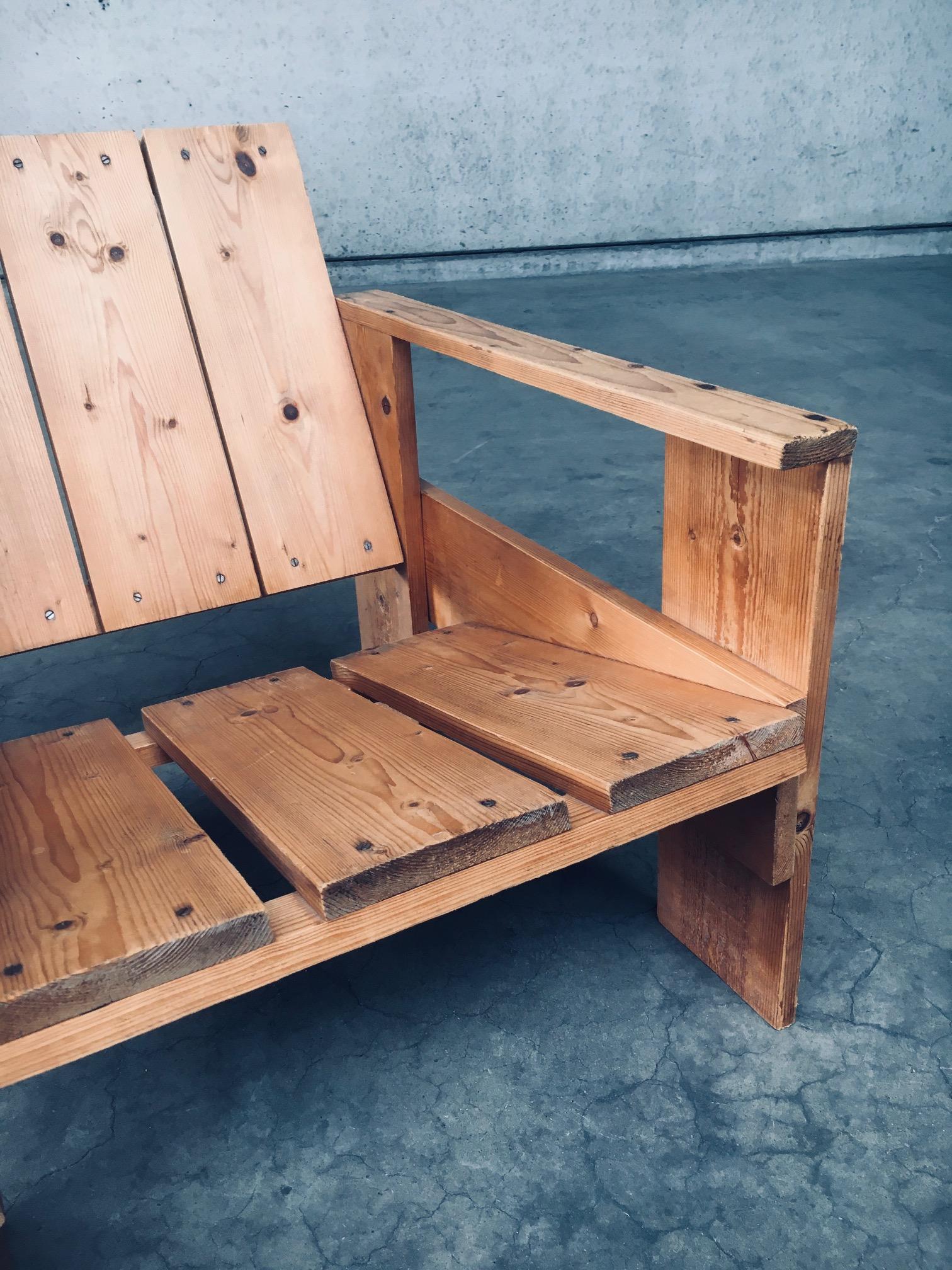 Niederländischer Kiefernholz- CRATE-Stuhl aus der De Stijl-Bewegung von Gerrit Rietveld im Angebot 11