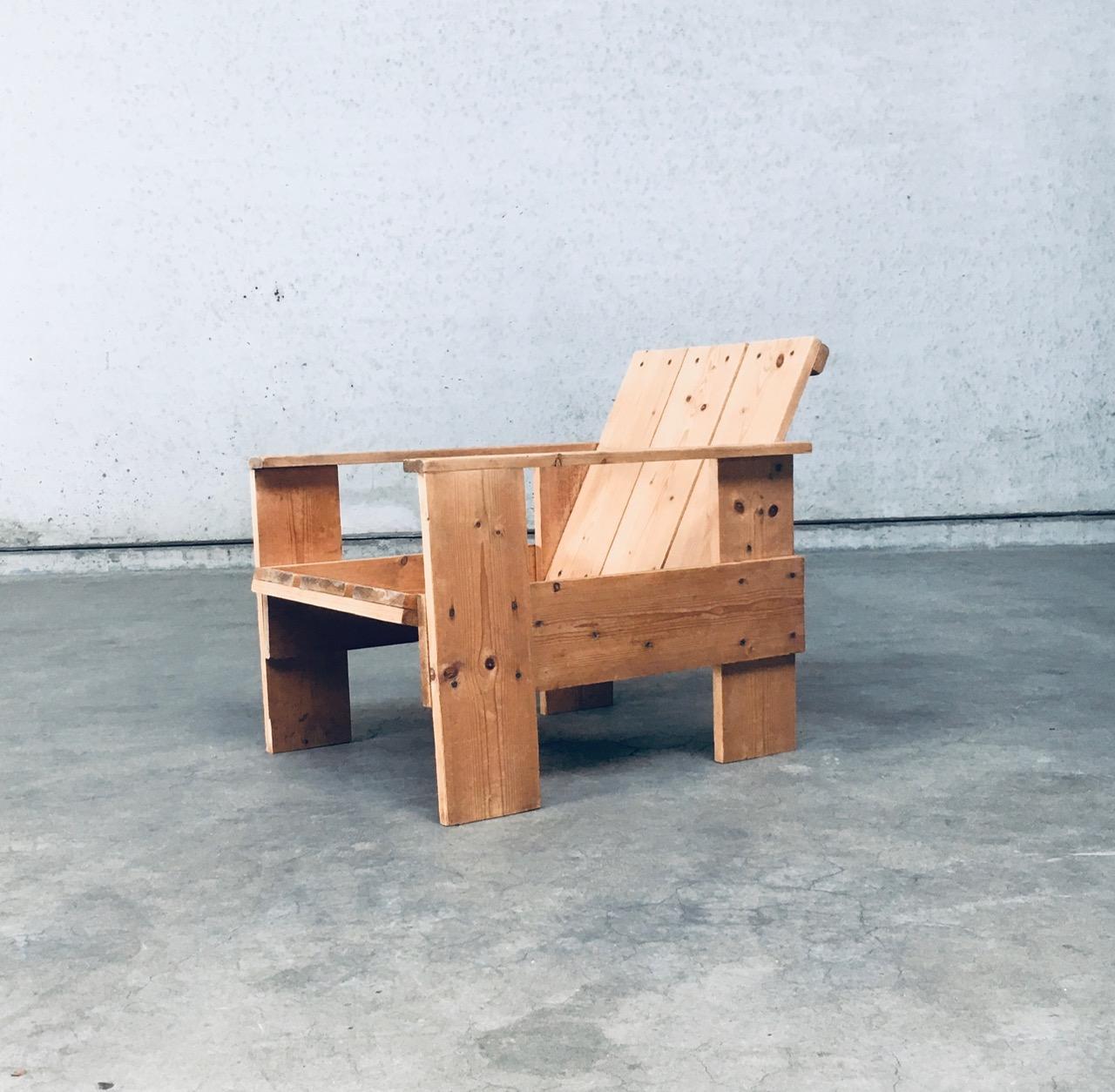 Niederländischer Kiefernholz- CRATE-Stuhl aus der De Stijl-Bewegung von Gerrit Rietveld im Zustand „Gut“ im Angebot in Oud-Turnhout, VAN