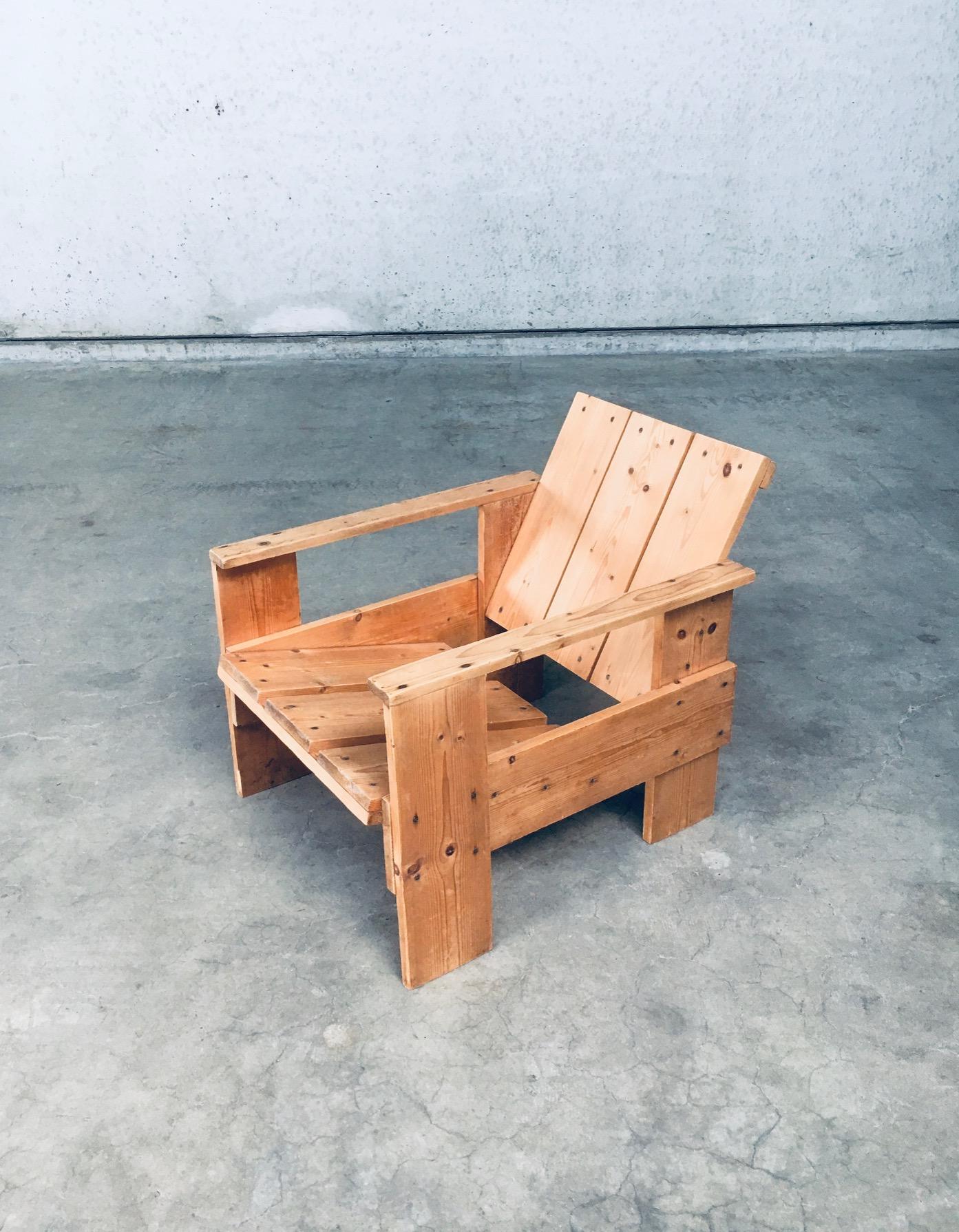 Niederländischer Kiefernholz- CRATE-Stuhl aus der De Stijl-Bewegung von Gerrit Rietveld im Angebot 2