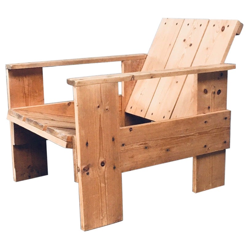 Movimento De Stijl Design olandese Sedia CRATE in pino di Gerrit Rietveld