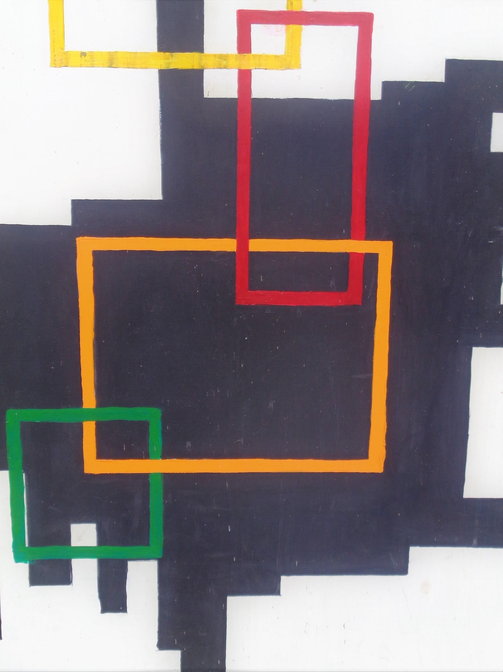 Hand-Painted De Stijl Style Geometric Abstract Painting