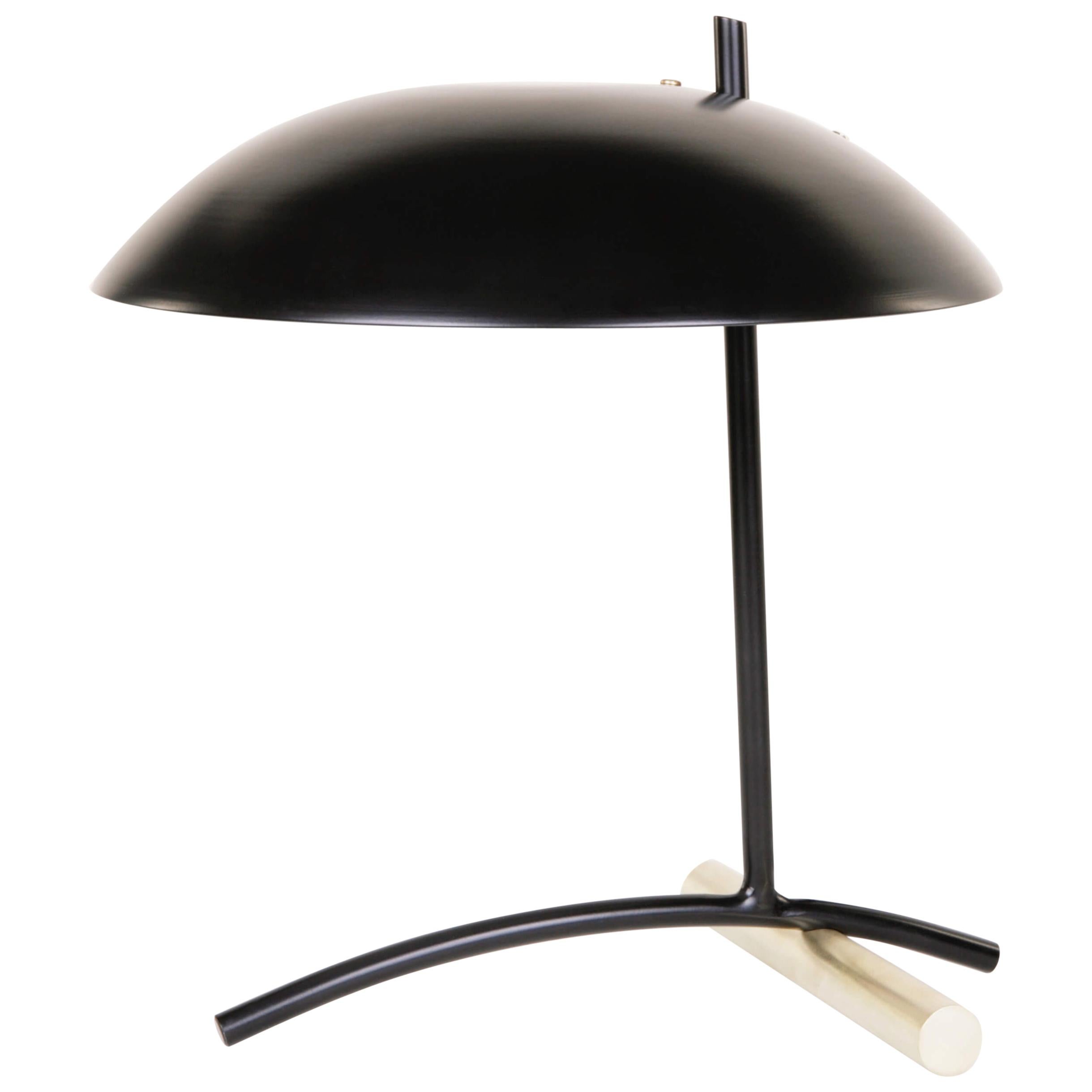 DE Table Lamp with Aluminum Shade and Solid Steel or Brass Tube Weight For Sale