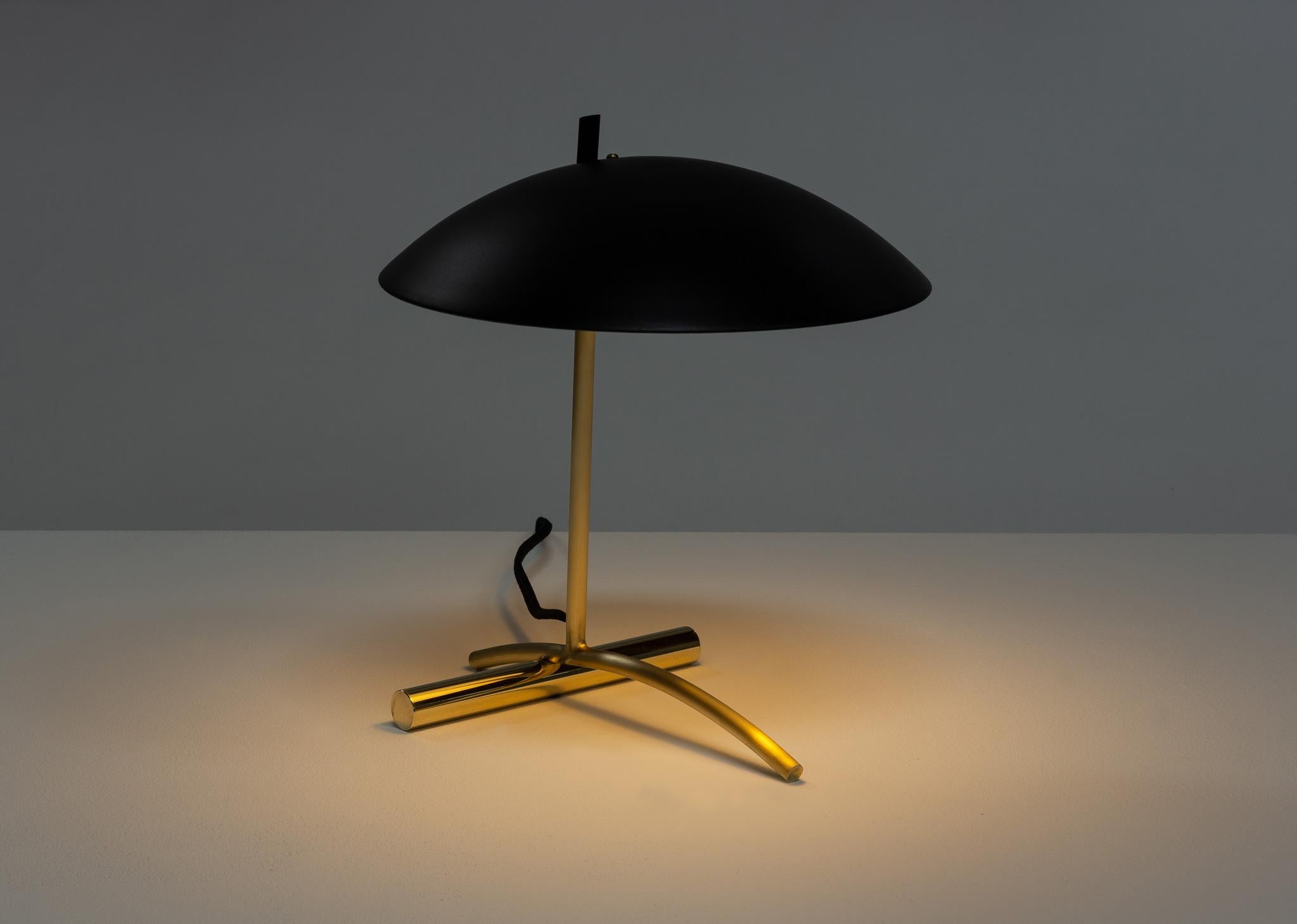 Contemporary DE Table Lamp with Aluminum Shade and Solid Steel or Brass Tube Weight For Sale