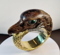 De Vecchi Milano Carved Wood, Enamel and 18k Gold Eagle Cuff Bracelet