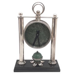 De Vecchi Onyx, Granite & Sterling Silver Clock from 20th Century
