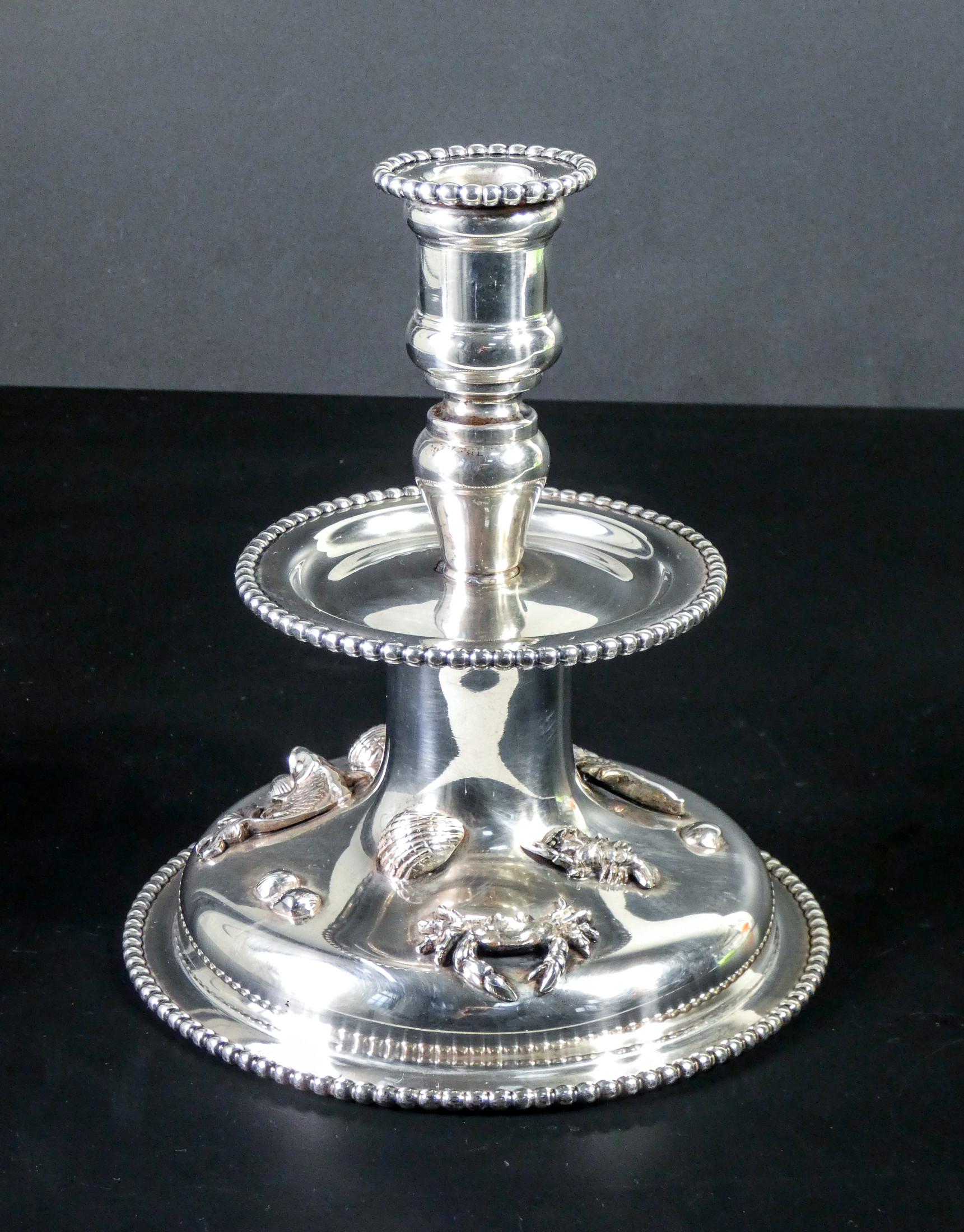 De Vecchi
silver candlestick decorated with small sculptures of marine animals

Origin
Milan, Italy

Period
First half of the twentieth century

Brand
DE VECCHI Milano
Massera

Model
Candlestick, candle holder

Materials
Silver