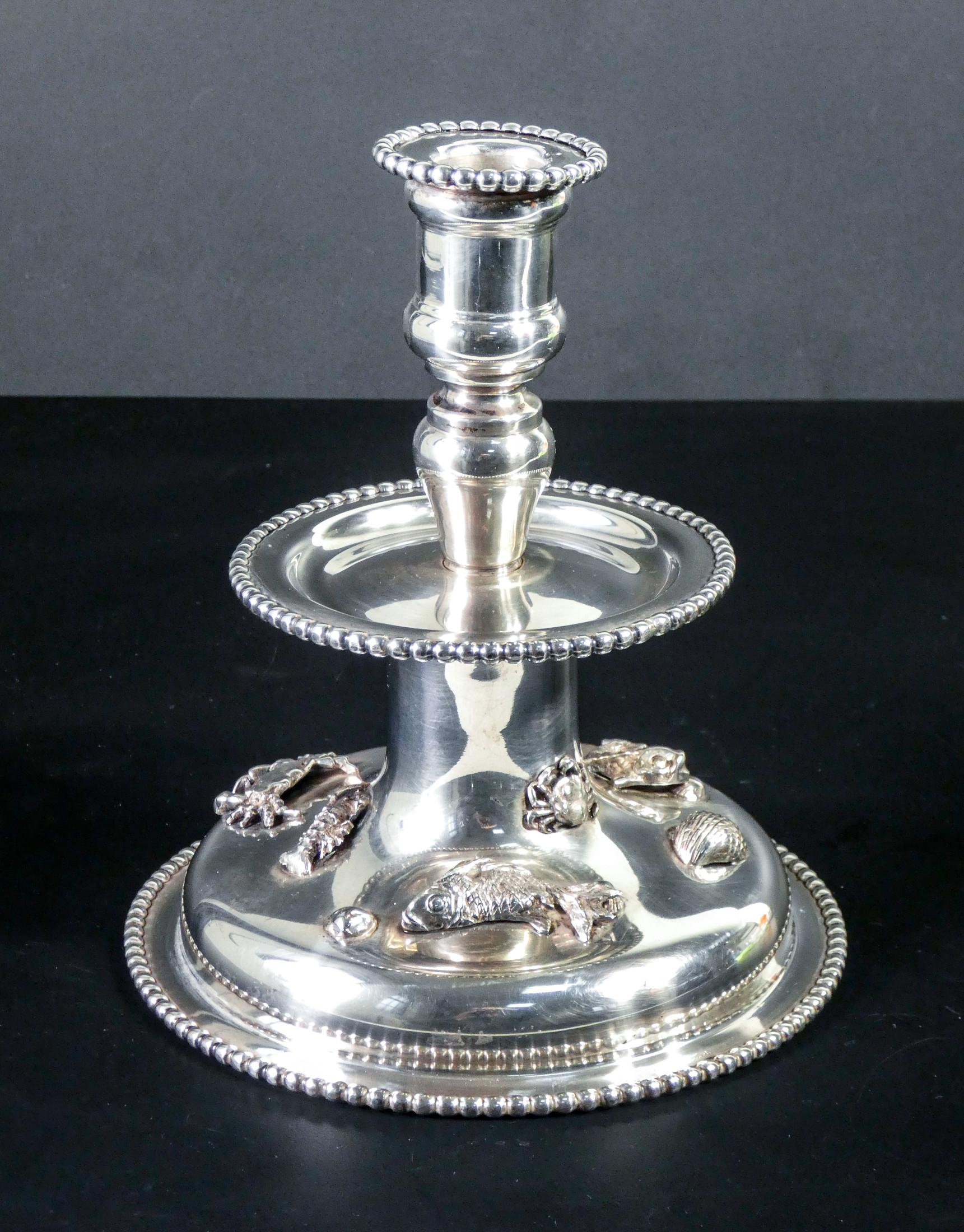 Italian De Vecchi, Silver Candlestick with Small Sculptures of Marine Animals, Italy For Sale