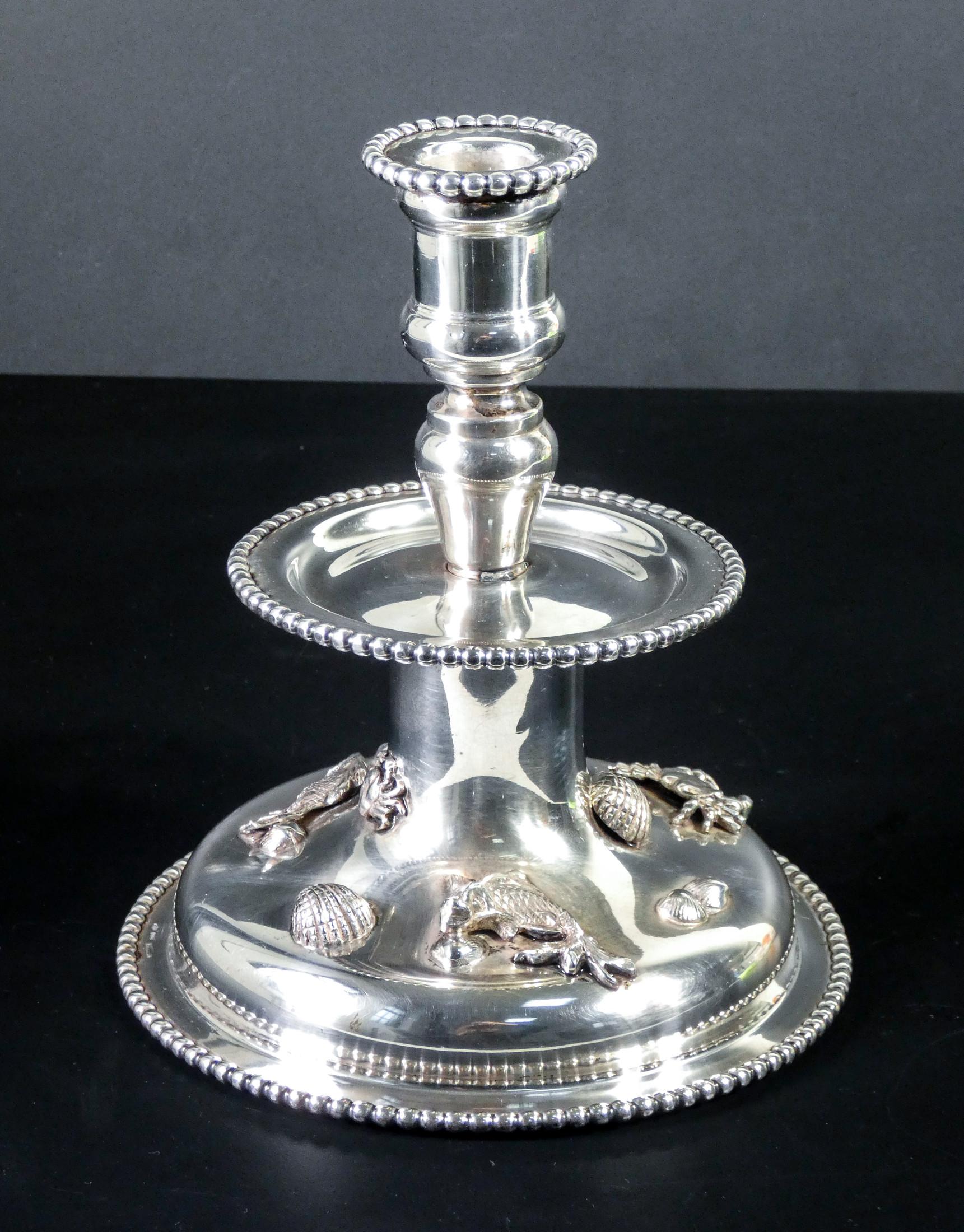 De Vecchi, Silver Candlestick with Small Sculptures of Marine Animals, Italy In Good Condition For Sale In Torino, IT
