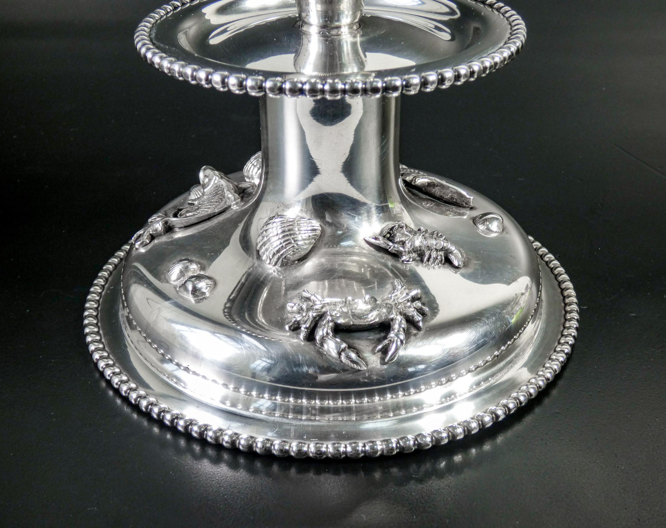 De Vecchi, Silver Candlestick with Small Sculptures of Marine Animals, Italy For Sale 1