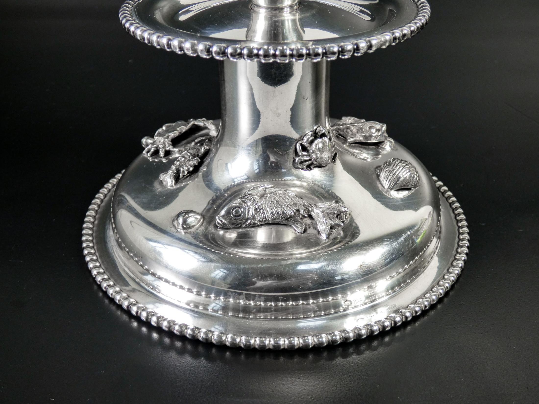 De Vecchi, Silver Candlestick with Small Sculptures of Marine Animals, Italy For Sale 2